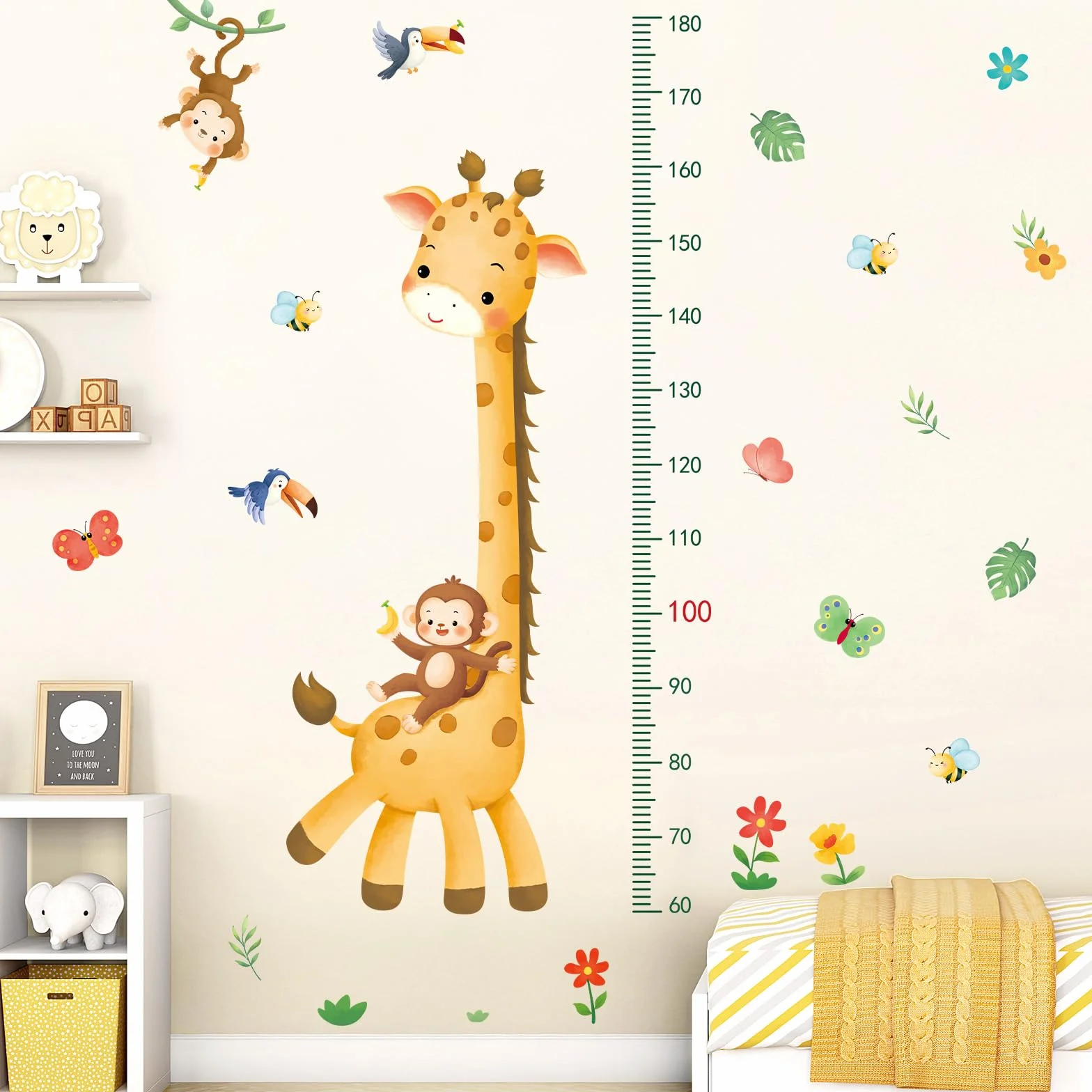 SHUCHING Toise Murale Girafe pour Enfants 60-180CM, Autocollant Mural Hauteur Animaux