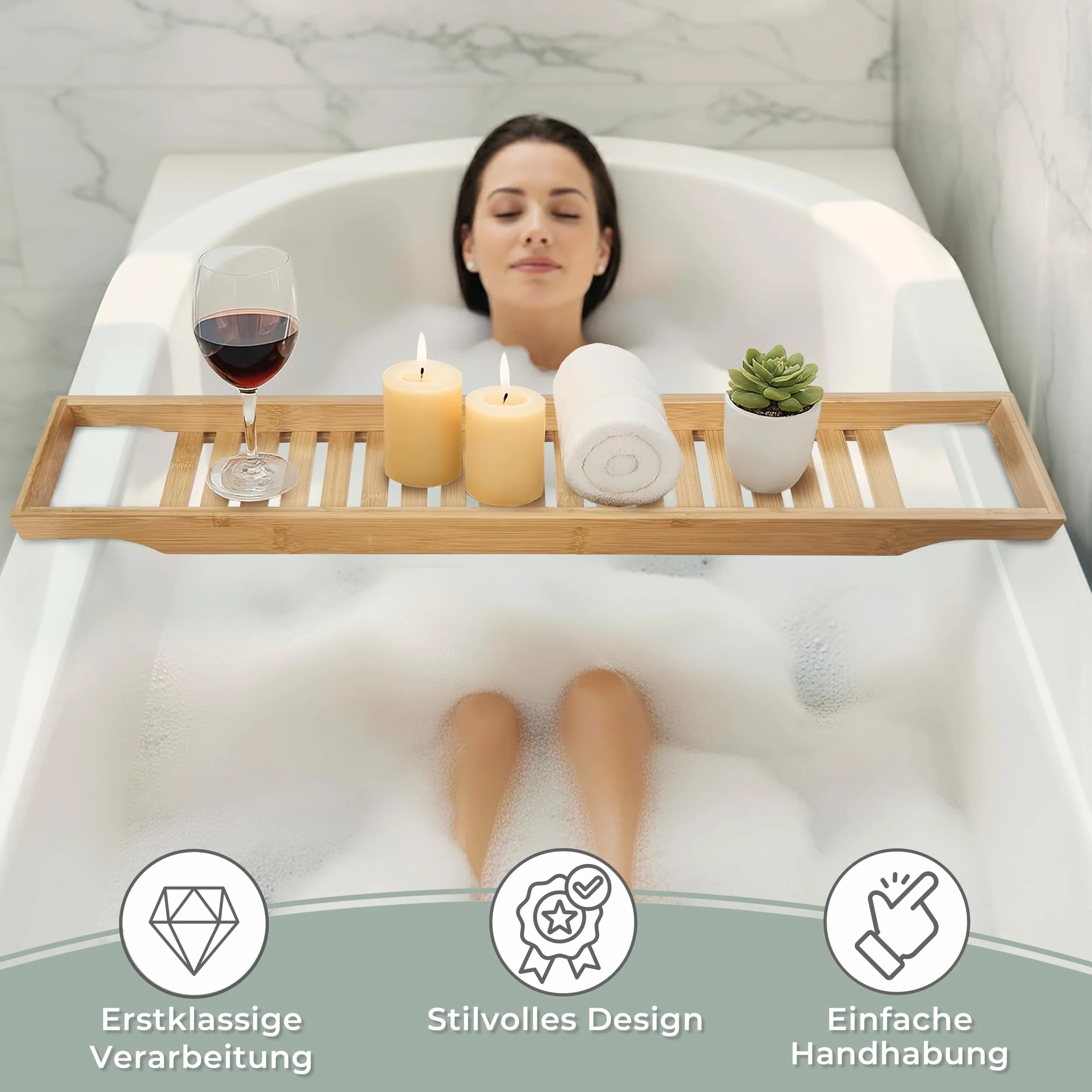 Torrex 30540 Tablette de Bain en Bambou Plateau 74 x 15 x 3,5 cm