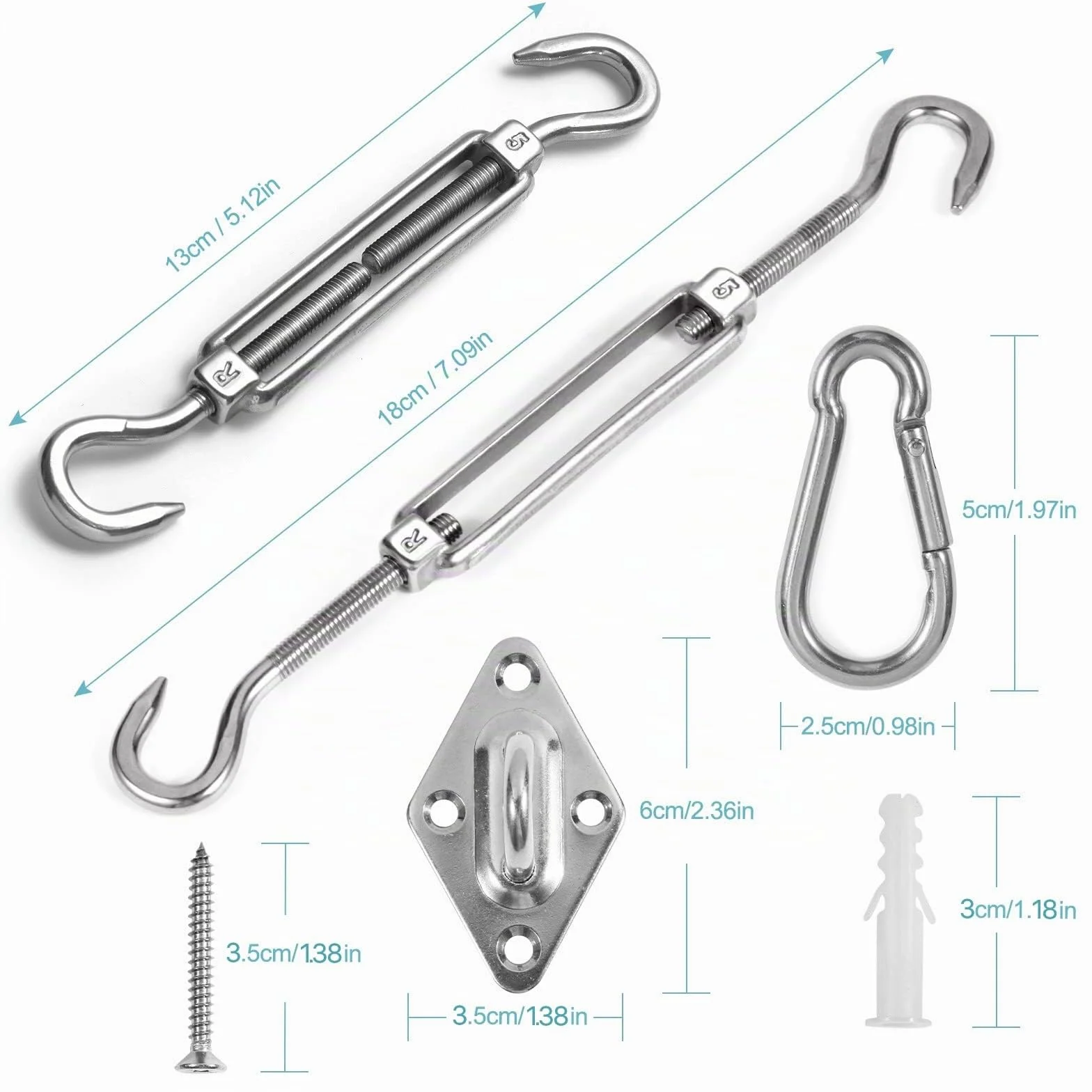 HOMPER Kit de Fixation pour Voile d'ombrage en Acier Inoxydable, Triangle, Carré, Rectangulaire