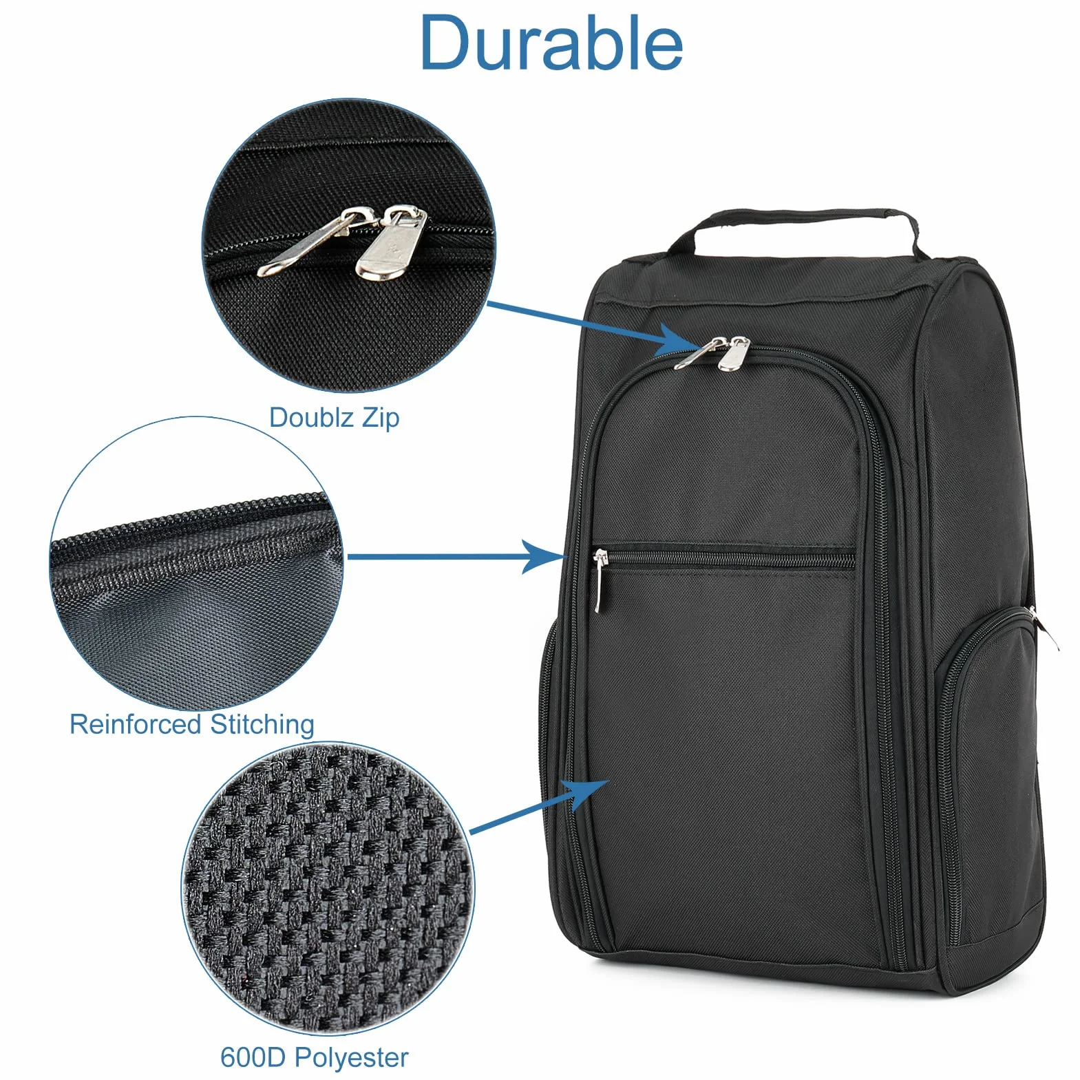Sac à Chaussures de Football avec 3 Poches Zippées, Housse Rangement Voyage Sport Noir