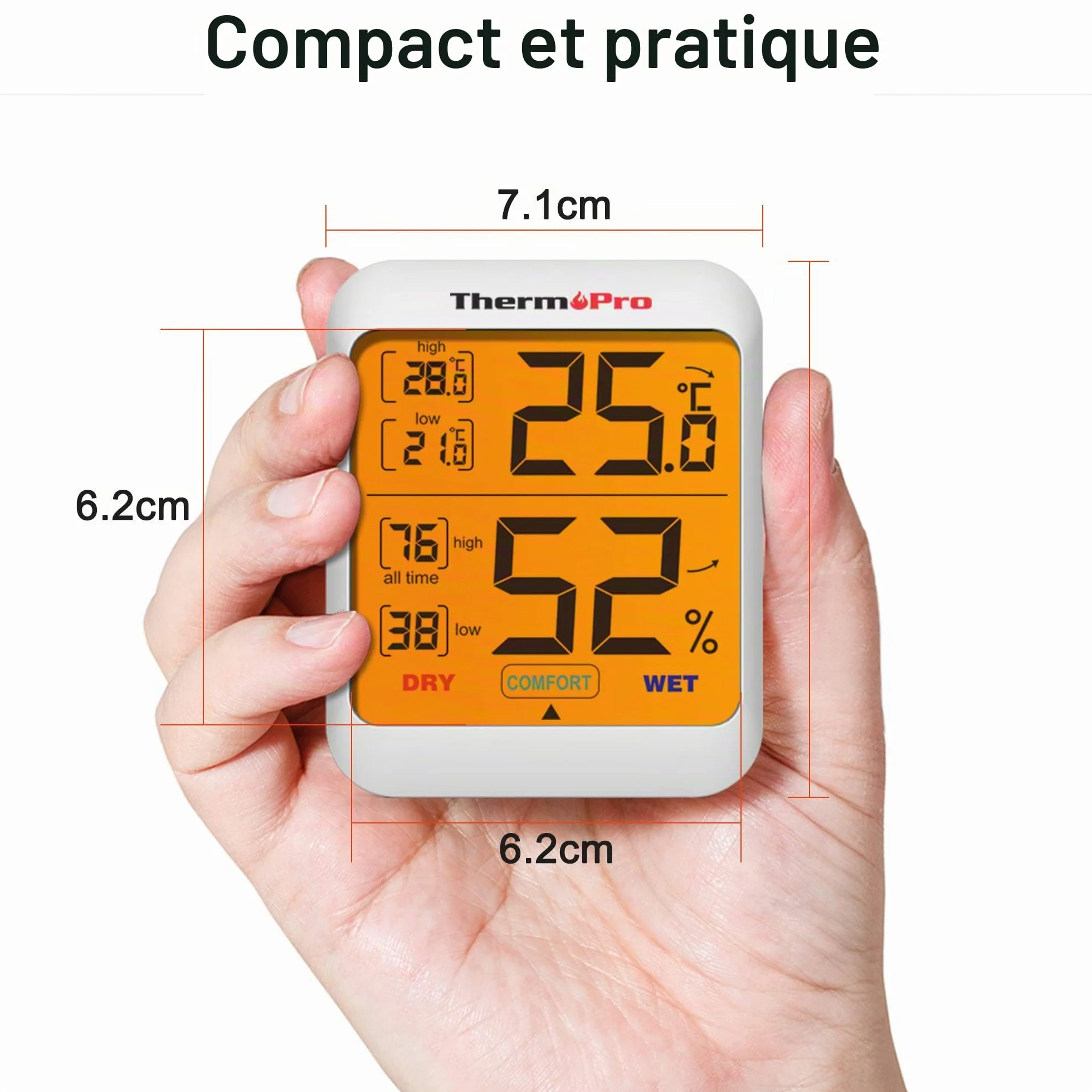 ThermoPro TP53 Thermomètre Intérieur Hygromètre avec Rétroéclairage Grand Écran