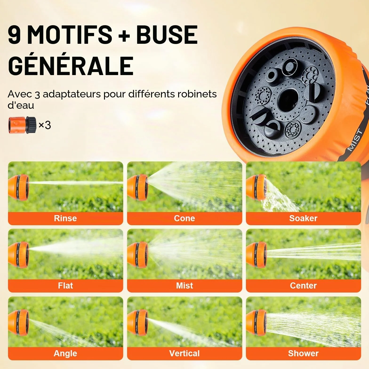 VEVOR Enrouleur Tuyau Arrosage Mural 20 m x 12 mm Support Pivotant 180° Dévidoir Tuyau Eau Buse 9 Modèles Rembobinage Auto
