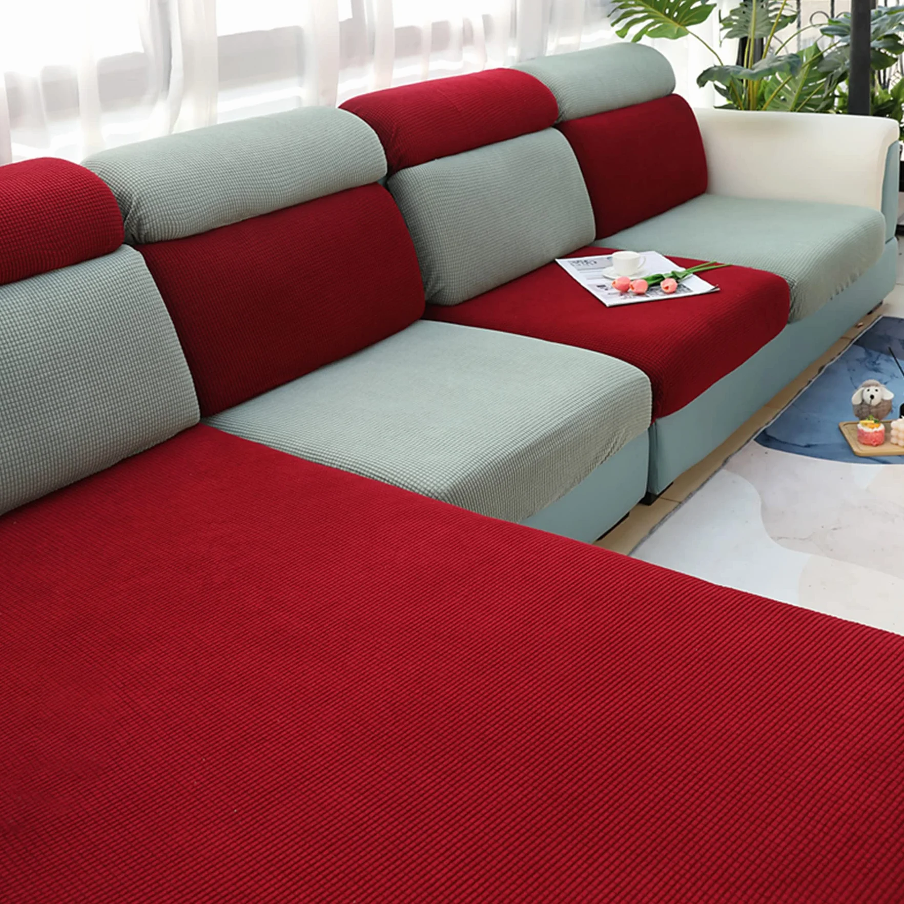 Housse de Coussin de Siège de Canapé Élastique à Carreaux Antidérapant
