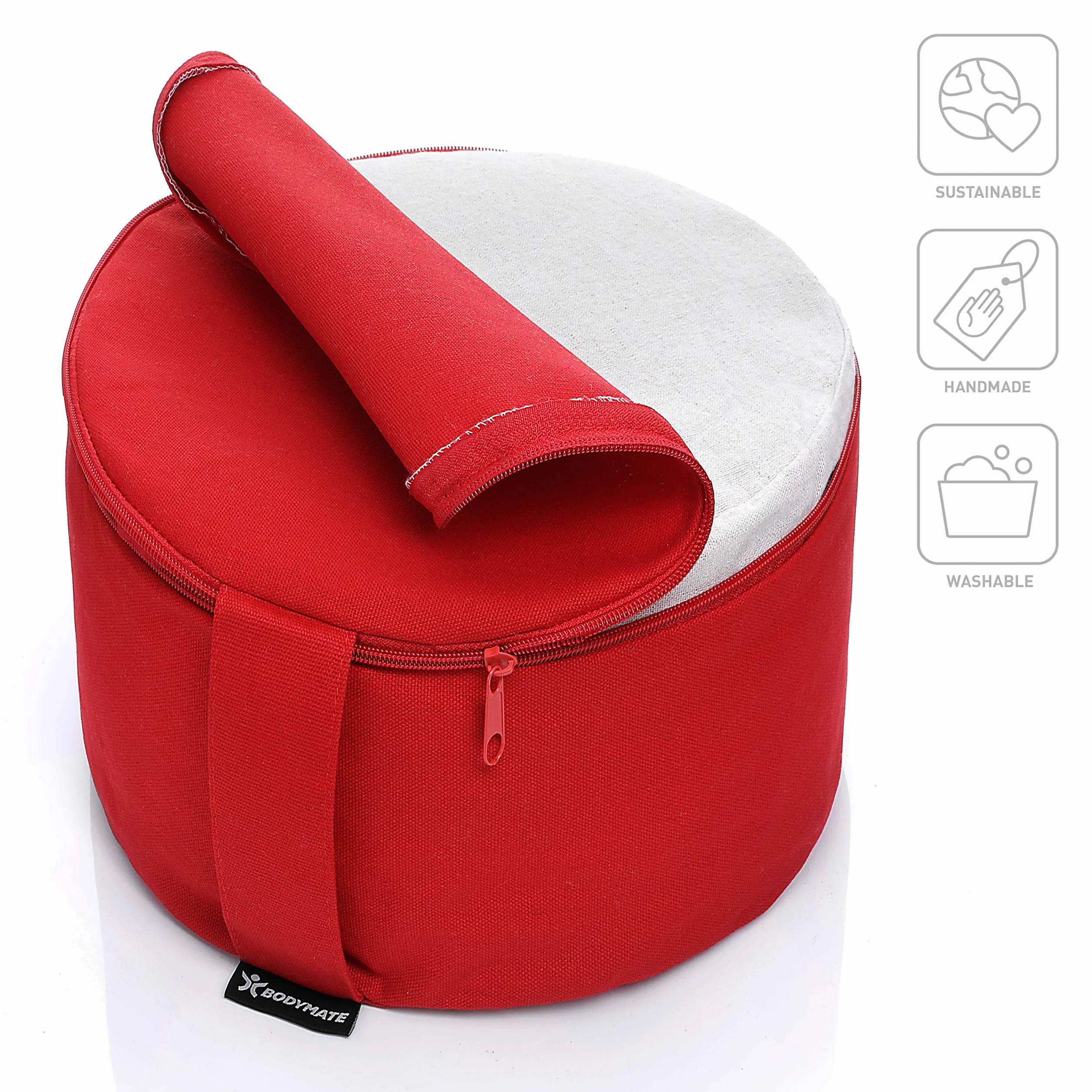 BODYMATE Coussin de méditation & Yoga (zafu) surélevé H20 cm Ø31 cm - Rembourrage en Coques de Sarrasin, Housse 100% Coton - Lavable en Machine