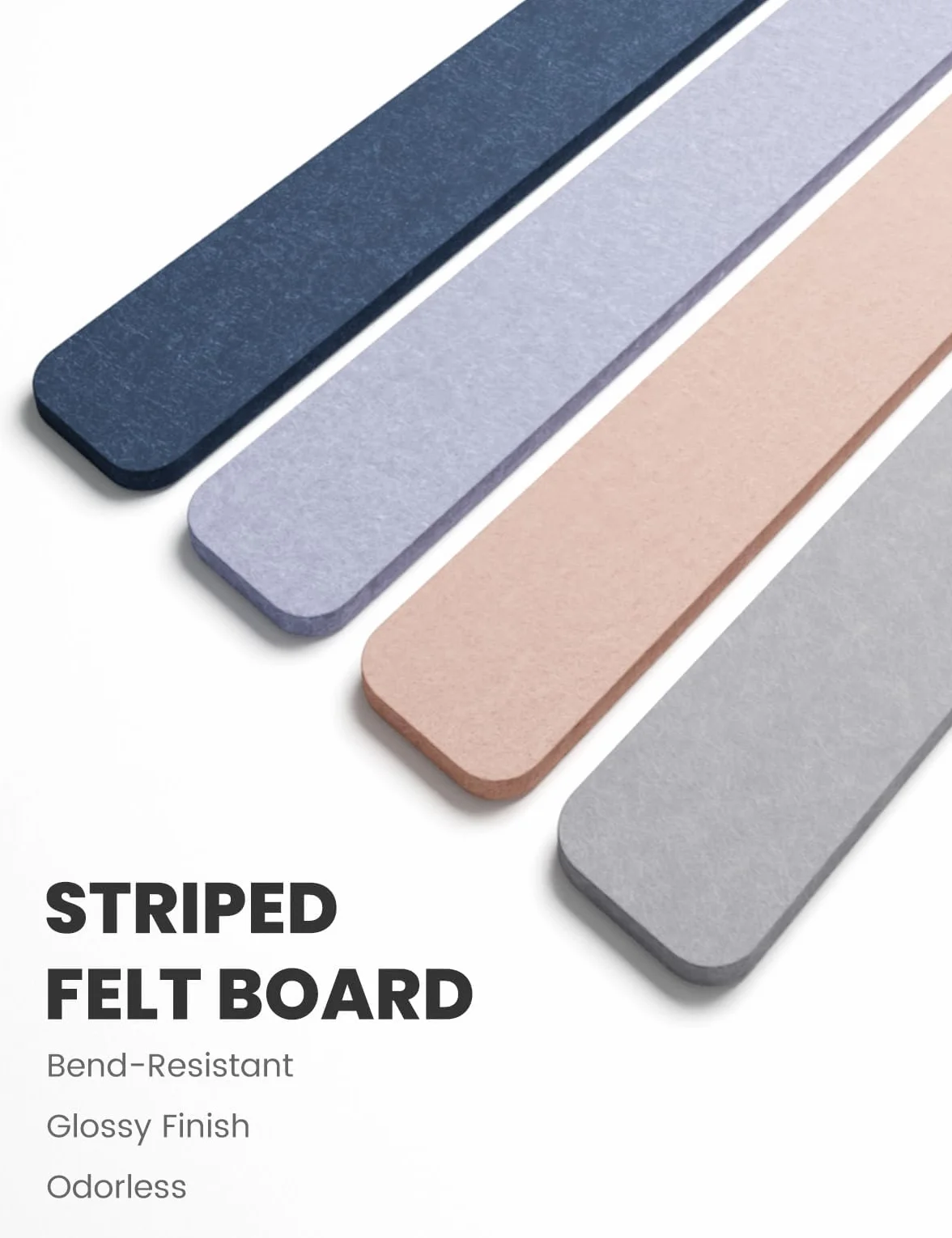Tableau Feutrine pour Bureau 33x5 cm, Lot de 8 Panneaux Muraux Feutre Autocollante avec 30 Punaises, Gris chiné