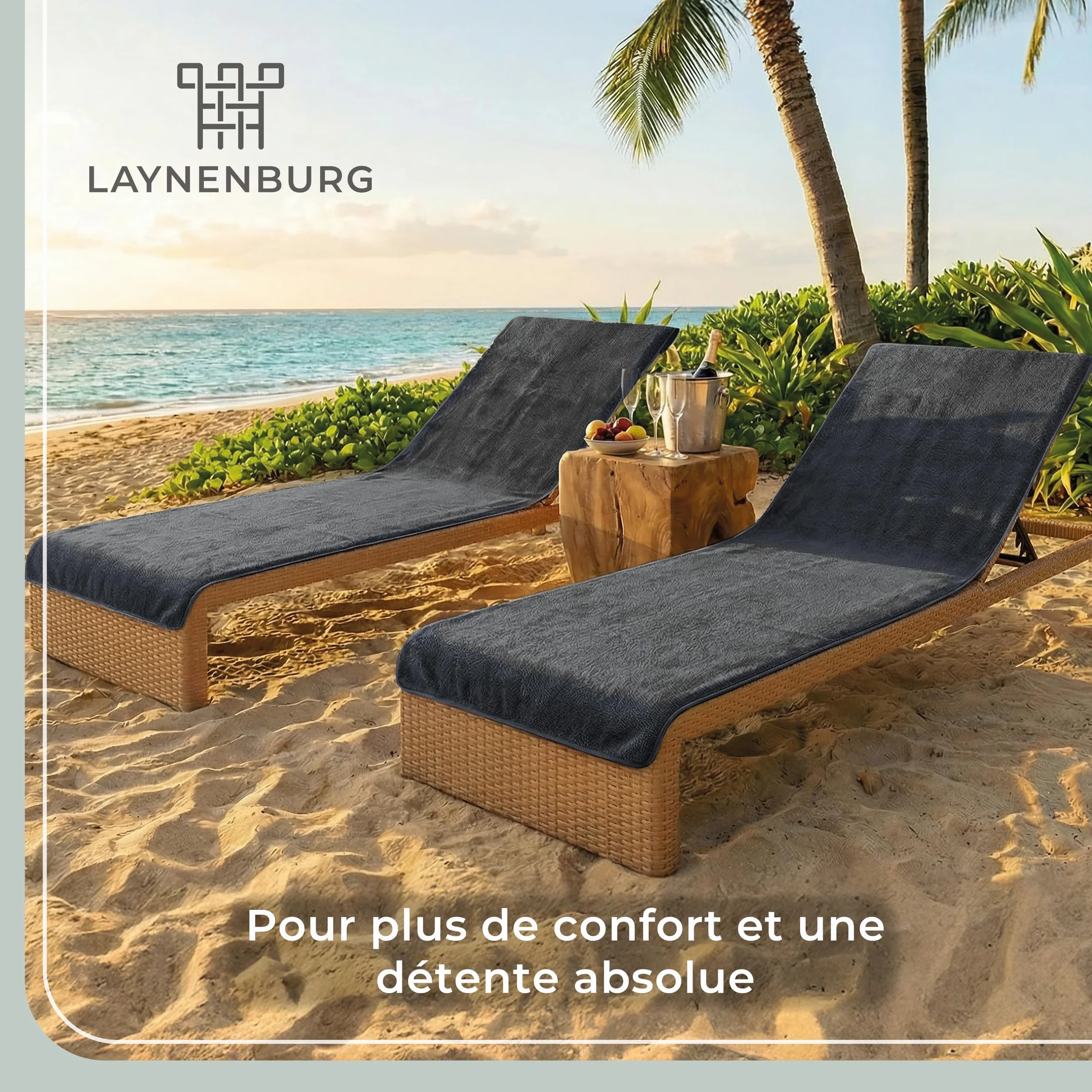 Housse de Protection pour Chaise Longue de Jardin LAYNENBURG - 100% Coton Oeko-TEX - Housse de Serviette en éponge (75x200 cm Anthracite)