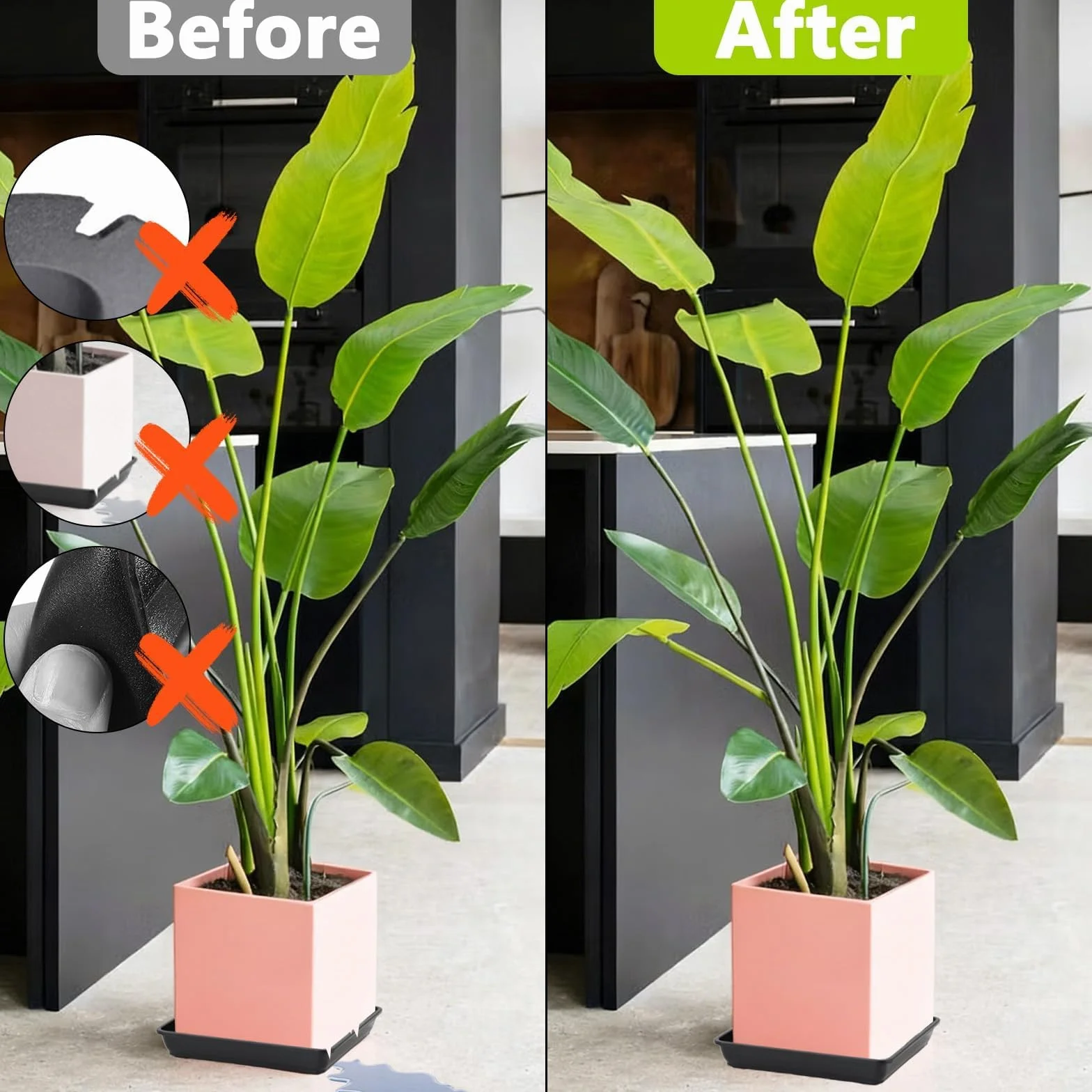 Soucoupe Carrée 35x35cm Noir Plastique Pot de Fleur Extérieur Intérieur 4 Pièces
