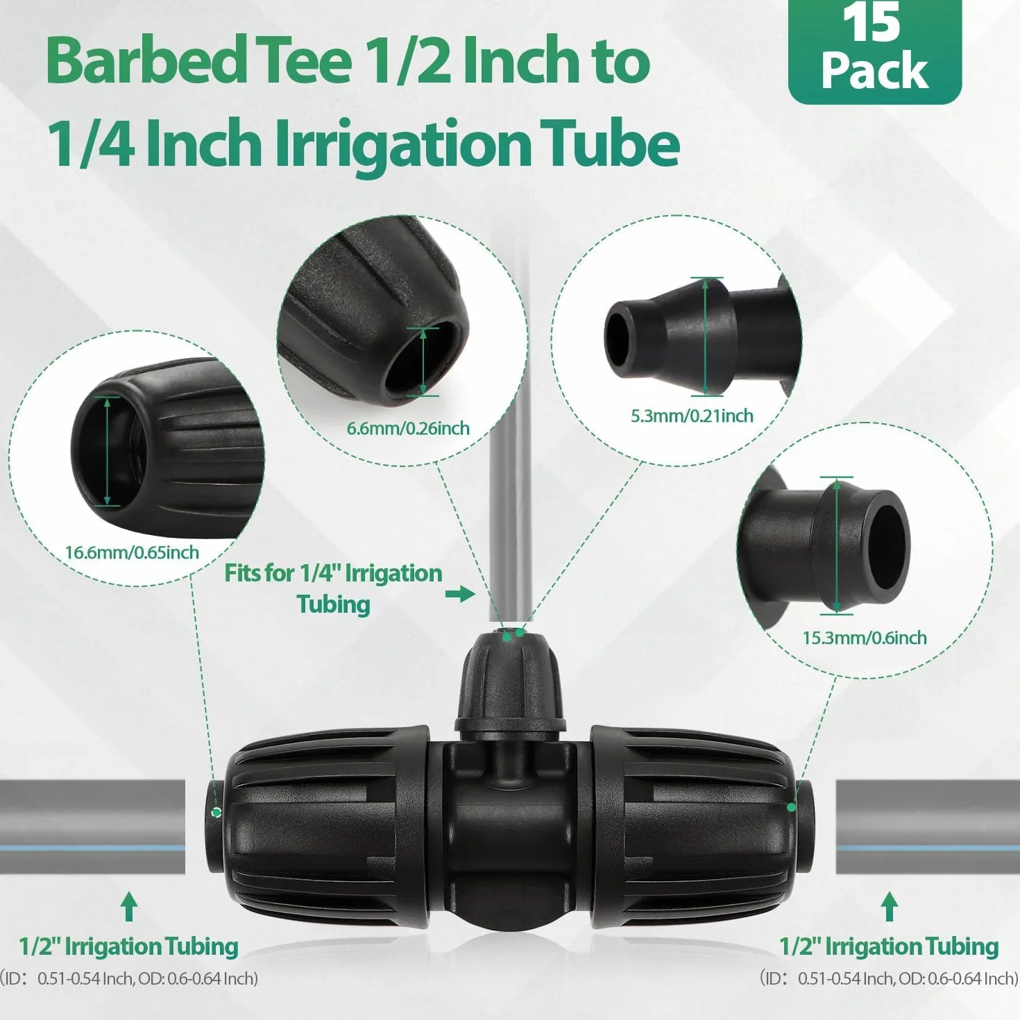 Connecteurs en T Barbelés 16mm 4/7 Universel pour Irrigation Jardin Tuyau PE Lot de 15