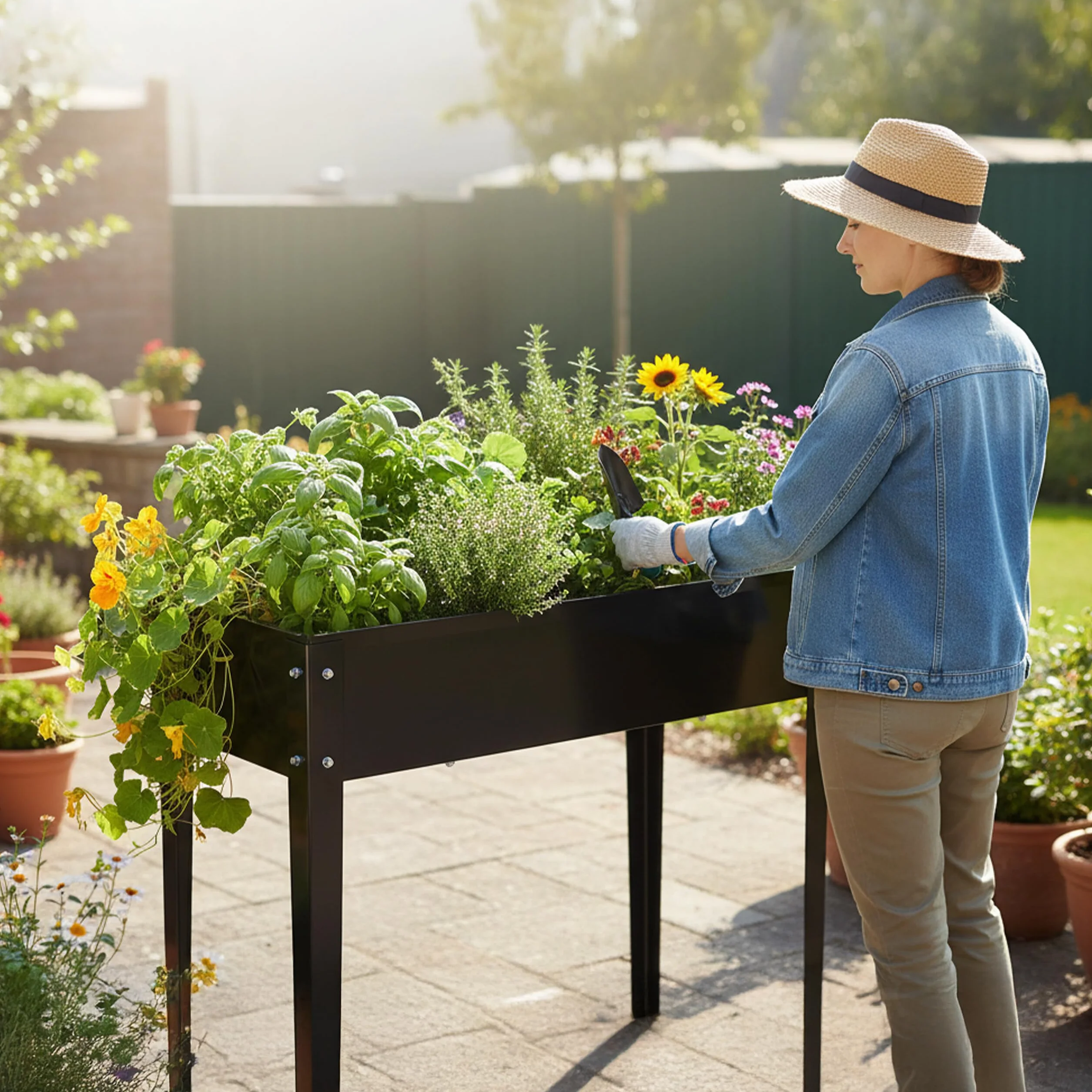 Relaxdays Jardinière surélevée en Acier thermolaqué Noir 80x85x40 cm pour Jardin Balcon