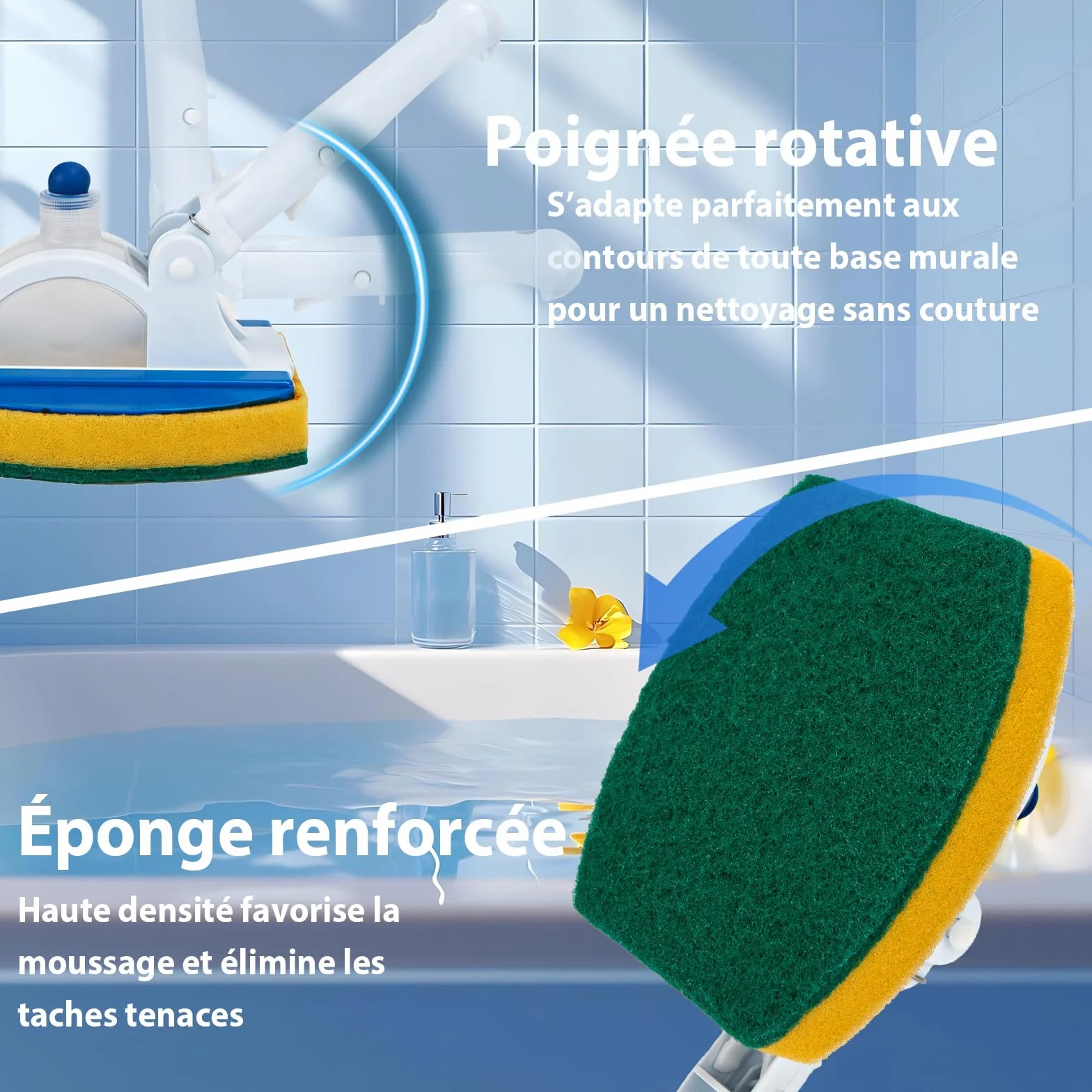 Brosse Éponge Piscine 25 cm Articulation 135° avec Éponge de Rechange et Réservoir Détergent