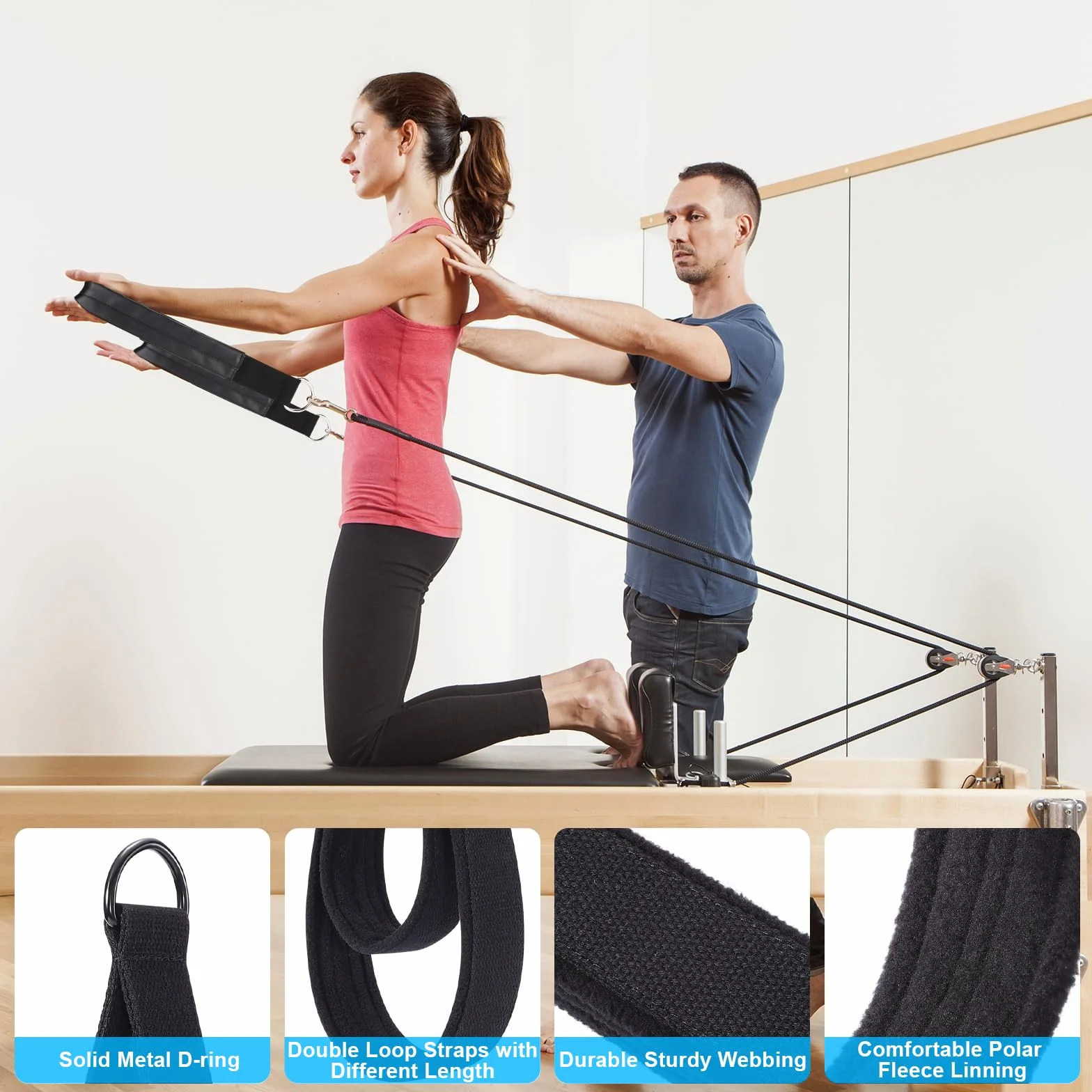 2 Pièces Sangles De Pilates, Sangle Musculation à Double Boucle, Épaisseur Confortable Avec Anneau En d, pour Bande De Resistance Musculation, Entraînement à Domicile, Sangle De Tirage