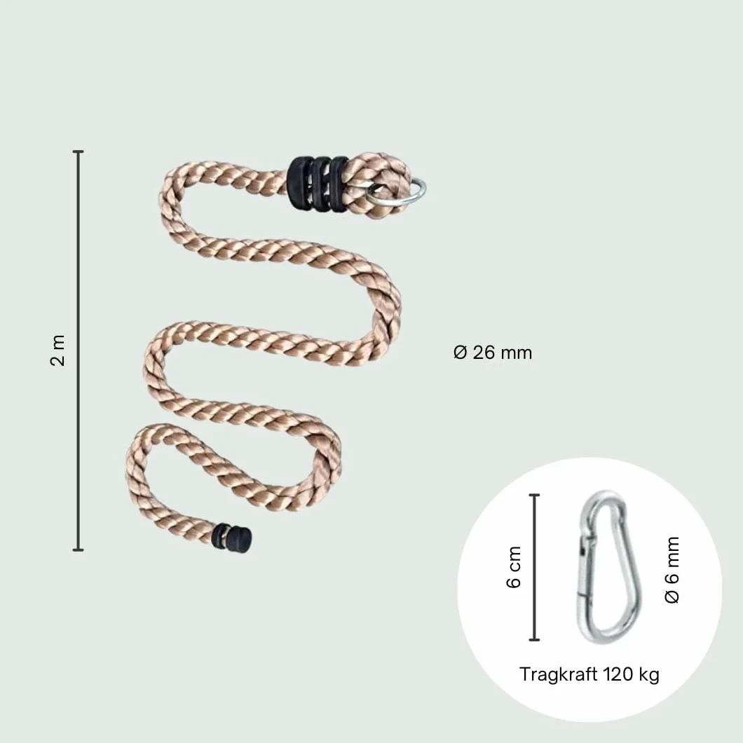 Corde d'escalade enfant 200-800 cm avec mousqueton 26 mm sans nœud