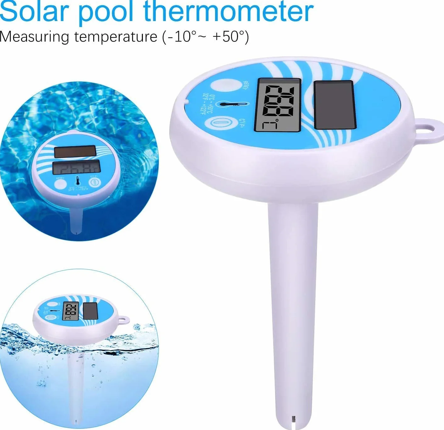 Thermomètre Piscine Flottant Numérique avec Grand Écran LCD Solaire pour Bassin Spa