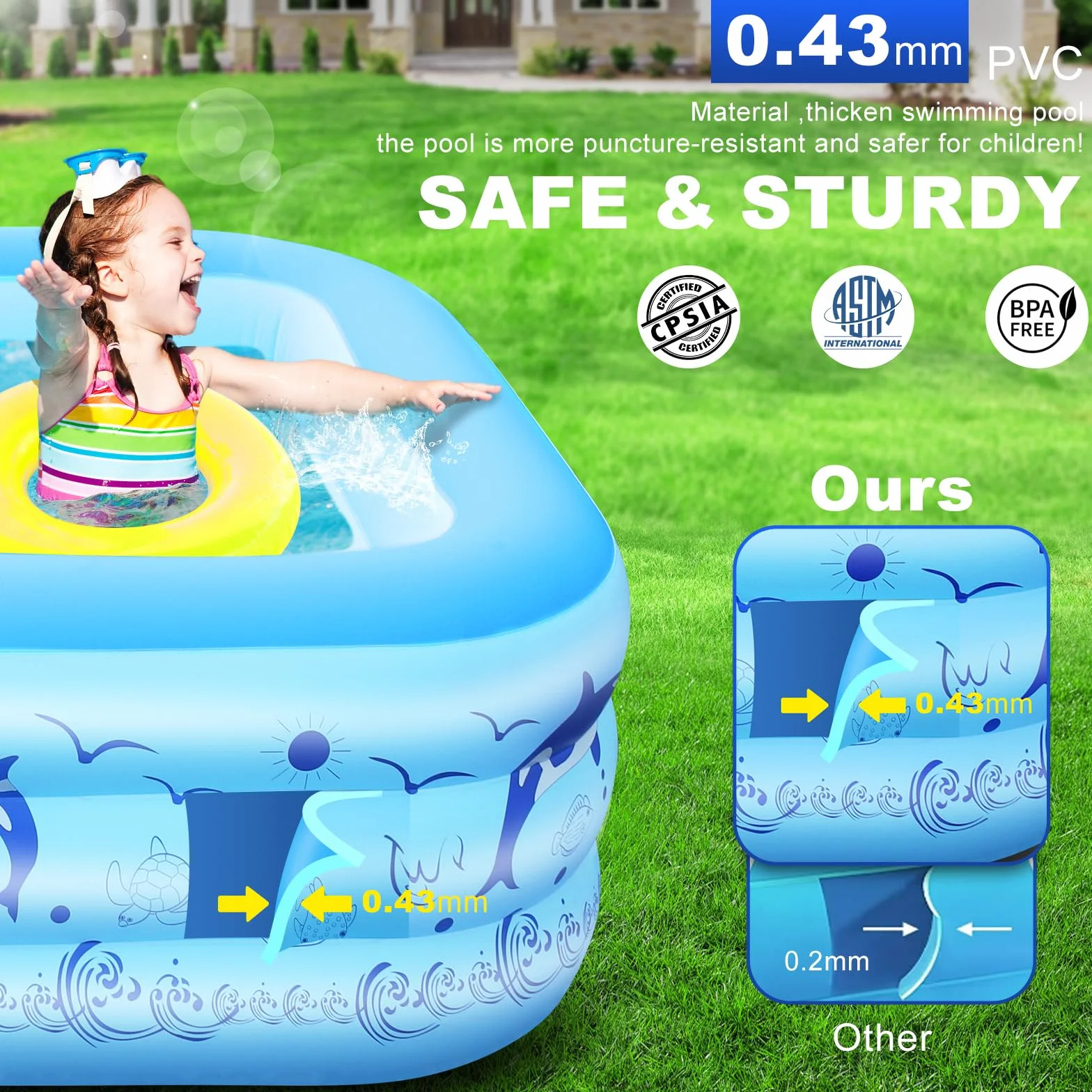 Piscine Gonflable Adulte avec Lumières 12 Modes, 240x150x55cm LanOcean