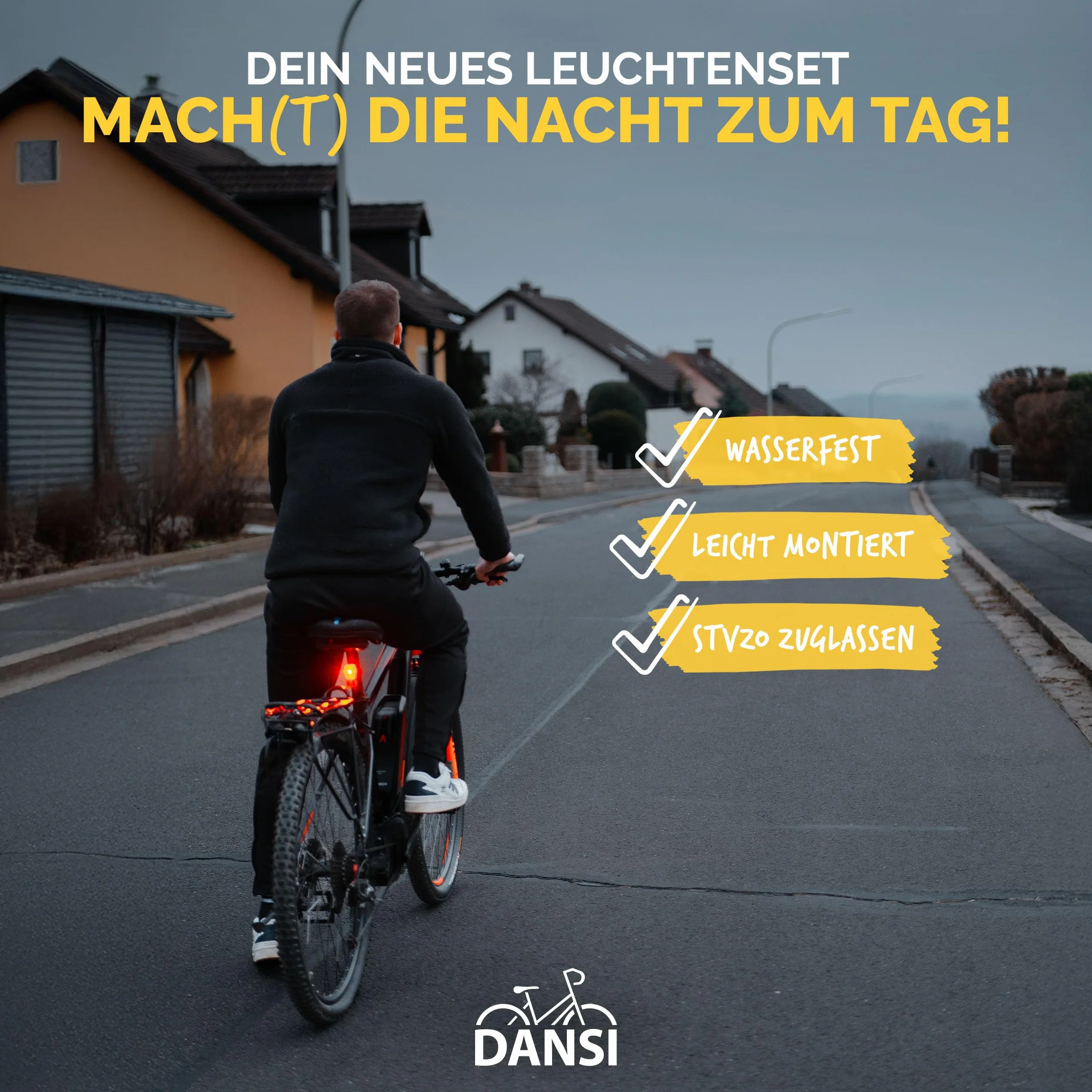 DANSI Jeu de Feux de vélo StVZO I Éclairage de vélo LED I Feu Avant Clair
