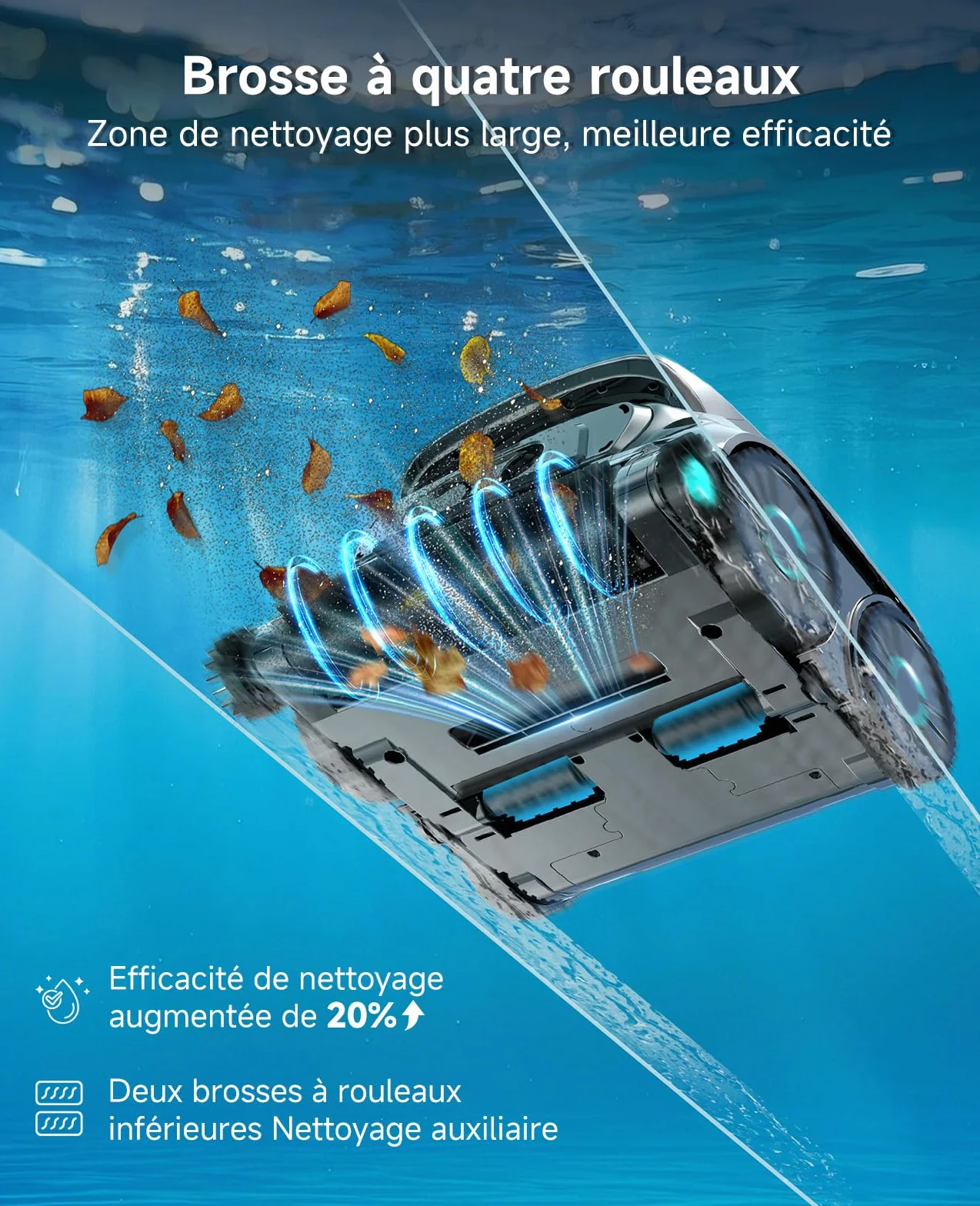 WYBOT OS600 Robot Piscine sans Fil, Nettoyage Fond et Parois, Autonomie 120 Min, Navigation Intelligente
