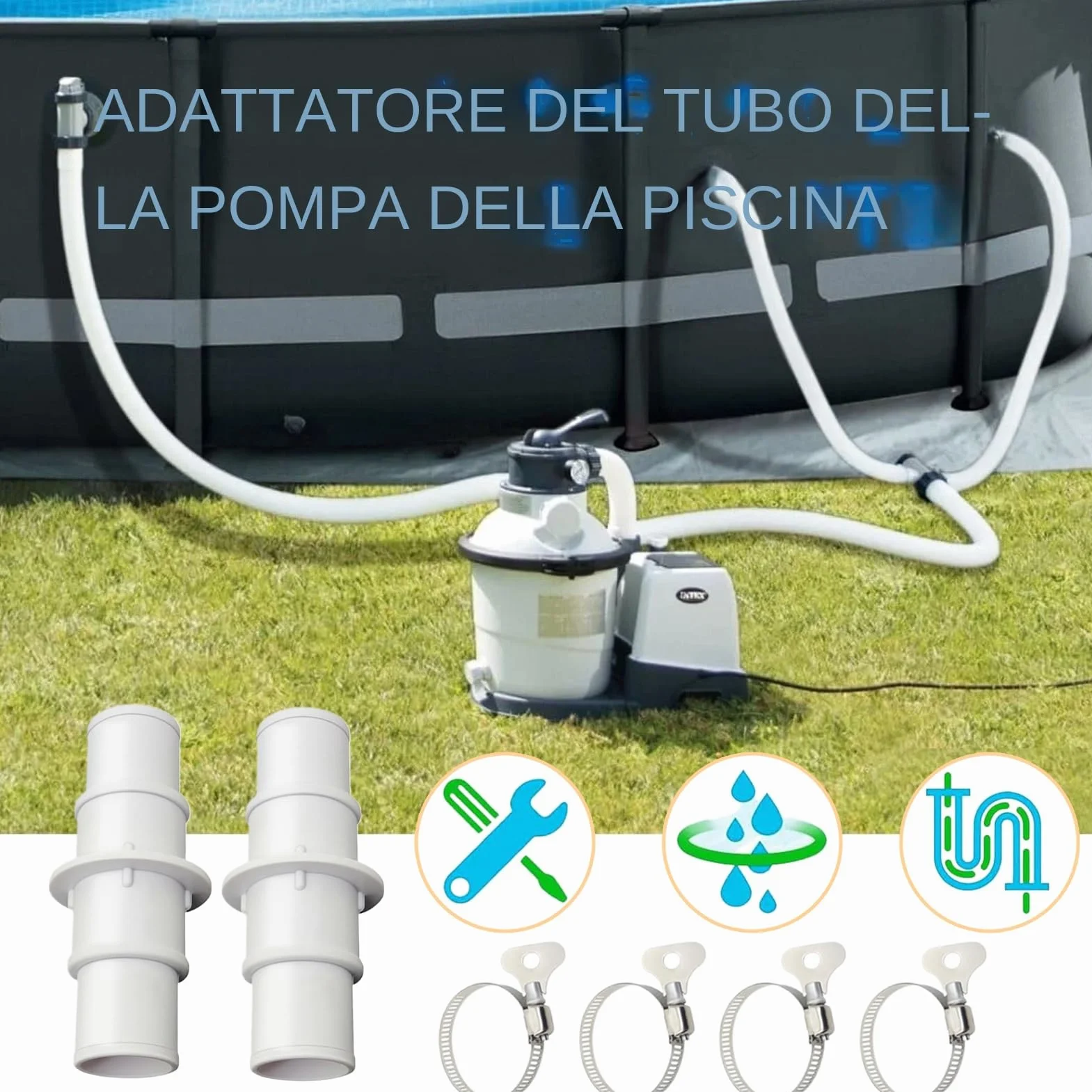 Raccord pour tuyau de pompe de piscine 32 mm ou 38 mm, 2 pièces adaptateur pour aspirateur