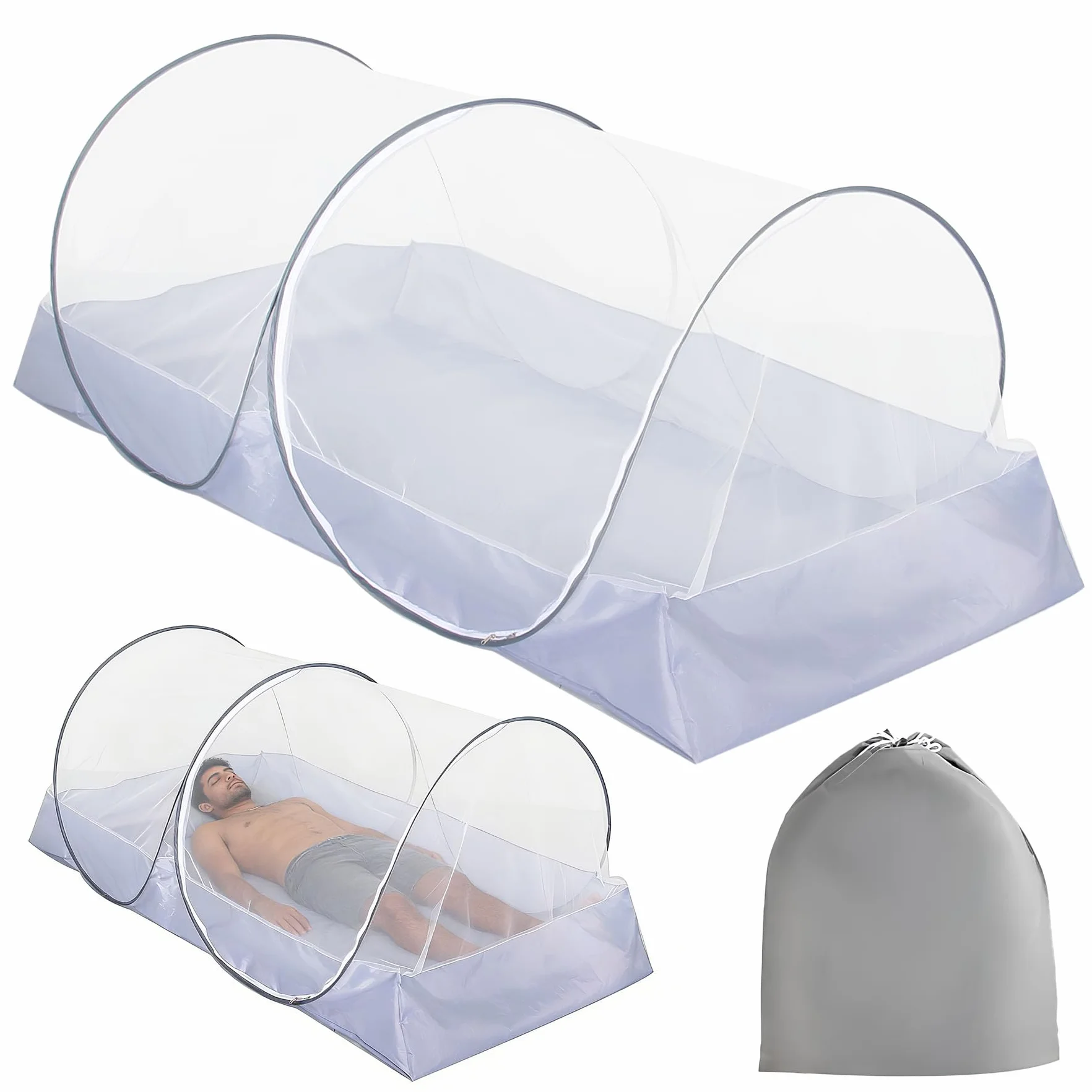 Moustiquaire Lit 1 Place, Tente Moustiquaire, Pliable, Anti-Moustiques et Anti-Insectes, Portable, Moustiquaire Autoportante pour Voyage, Lit, Camping, Extérieur, 200x100x73 cm