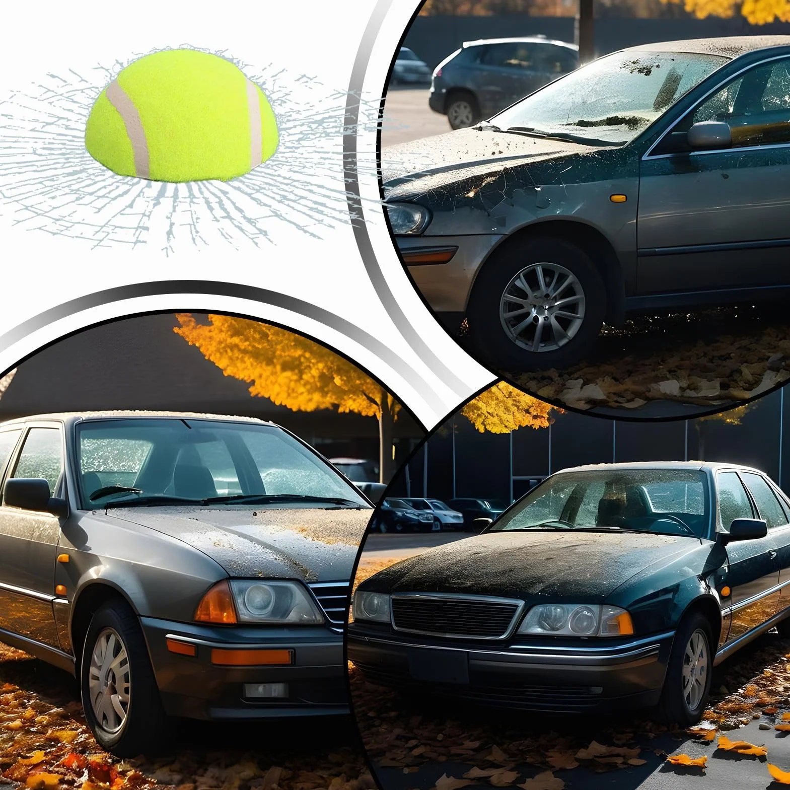 Autocollant 3D en verre brisé - Motif balle de tennis - Autocollant amusant pour fenêtre de voiture - Décoration de pare- de voiture pour et berlines