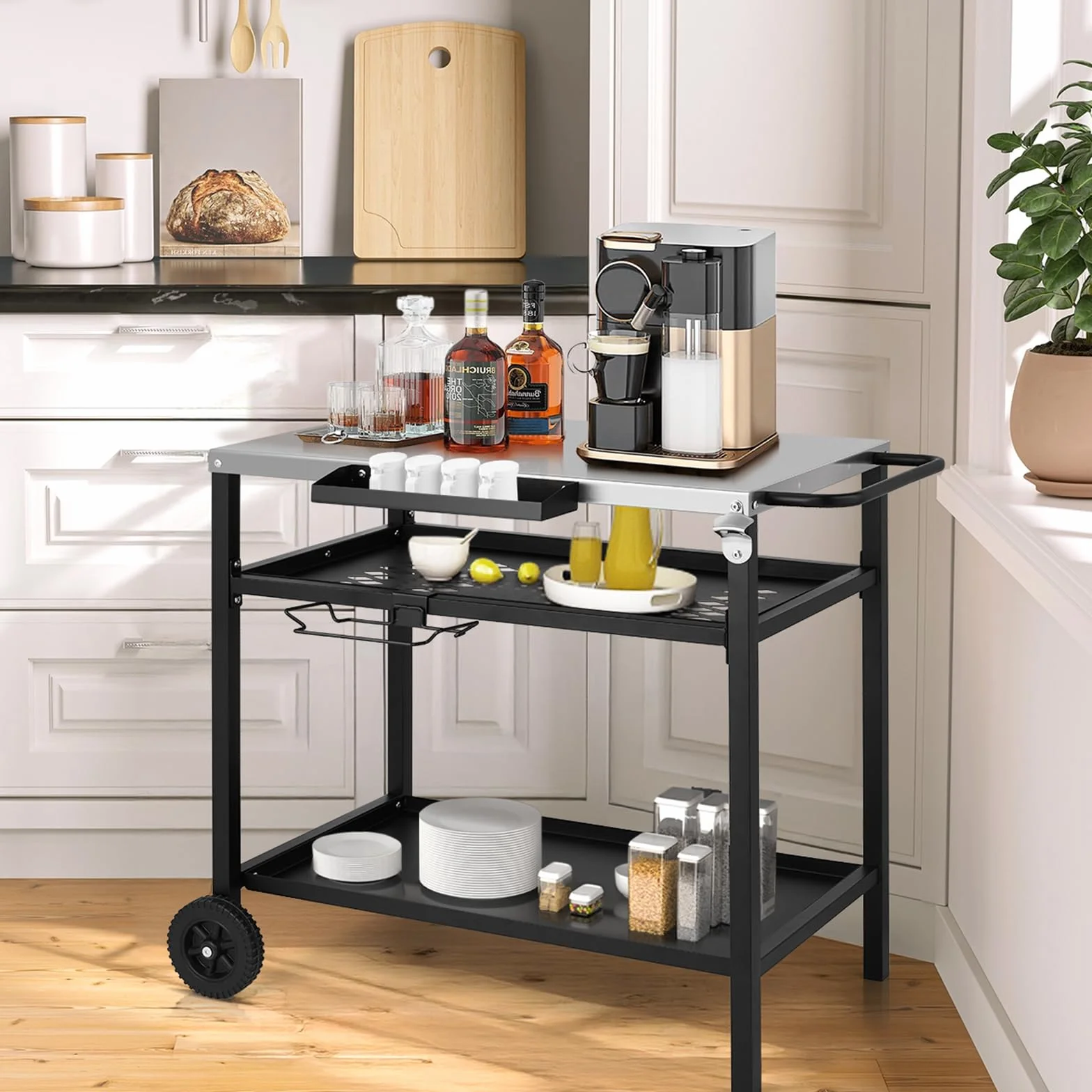 Desserte à roulettes Chariot de Barbecue Mobile 3 Niveaux 97x51x83 cm Acier Inoxydable