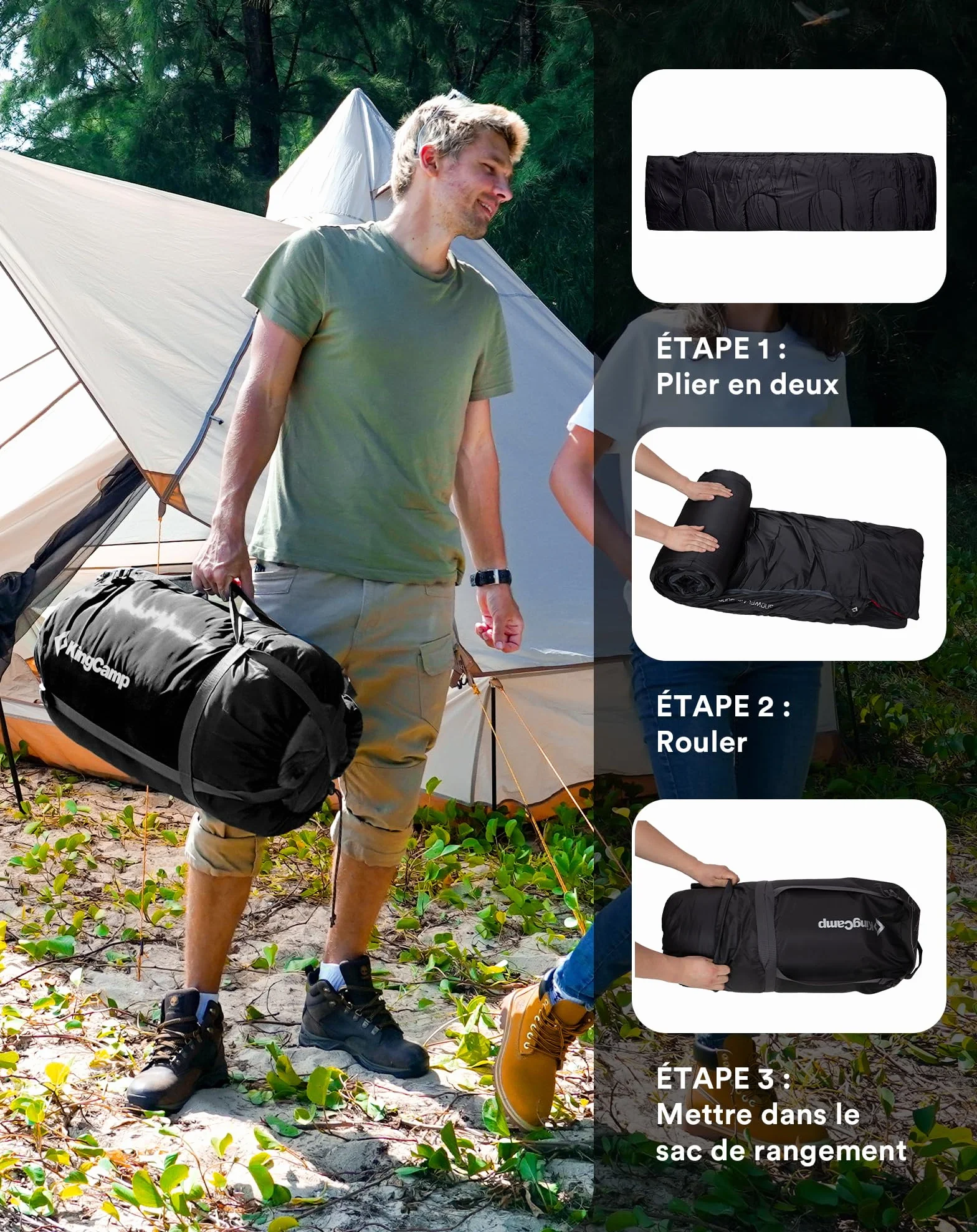 KingCamp Sac de Couchage Double 220x150cm avec 2 Oreillers pour Camping