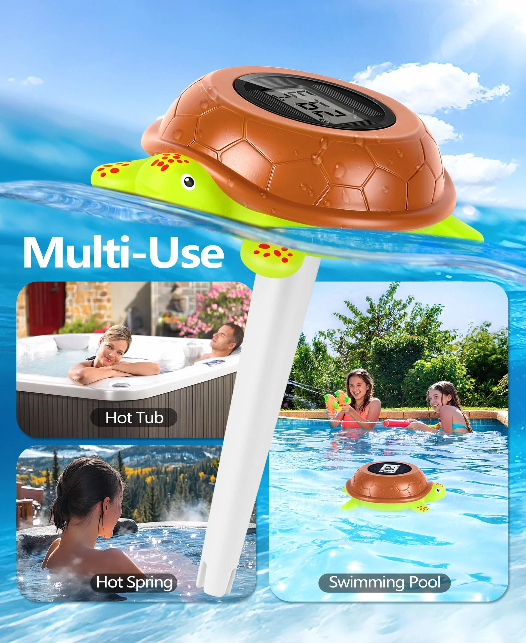 Thermomètre Flottant Piscine Solaire Numérique Rétroéclairage Tortue Digital Spa Ultra-Précis