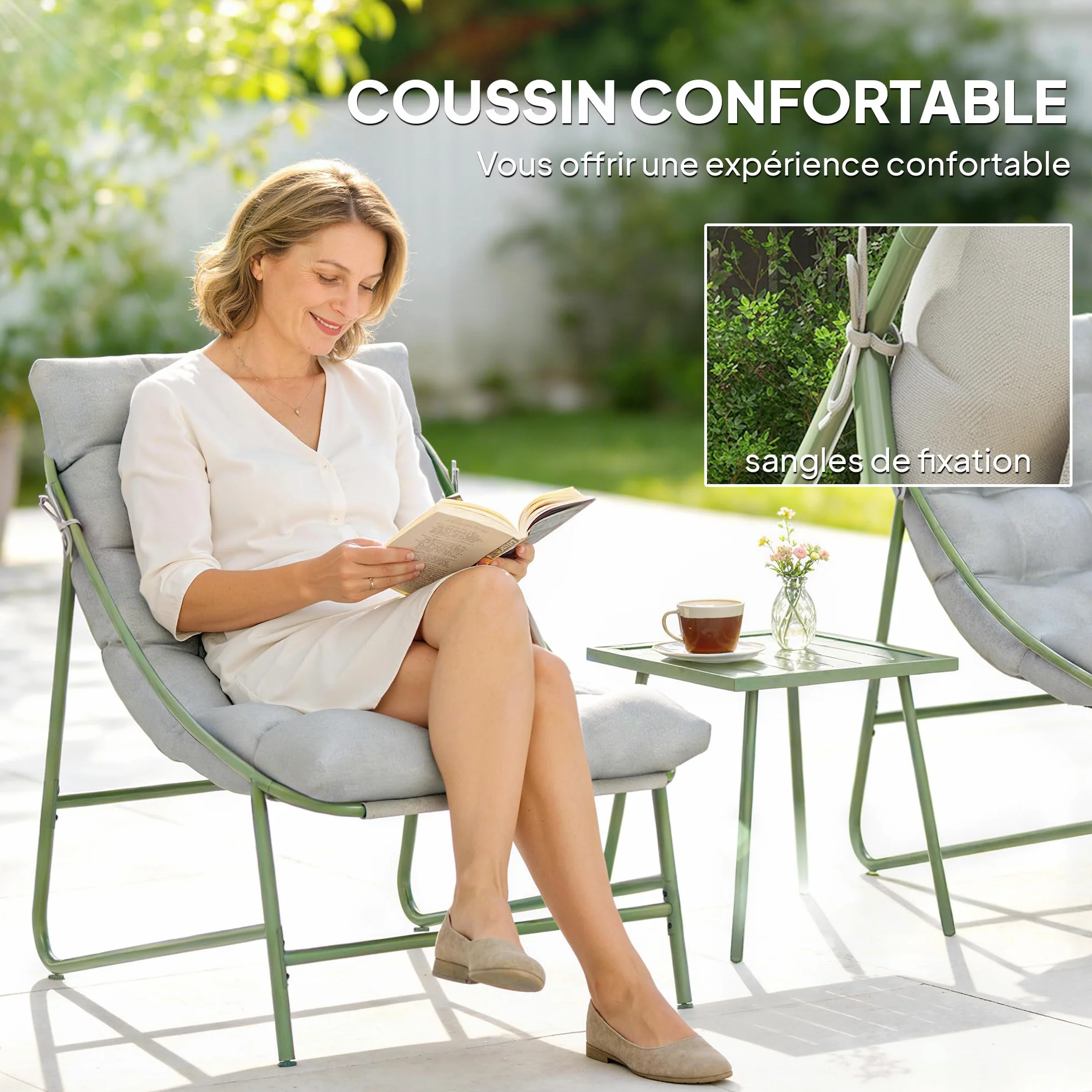 Outsunny Salon de Jardin 3 pièces 2 Personnes avec Table Basse Gris Clair