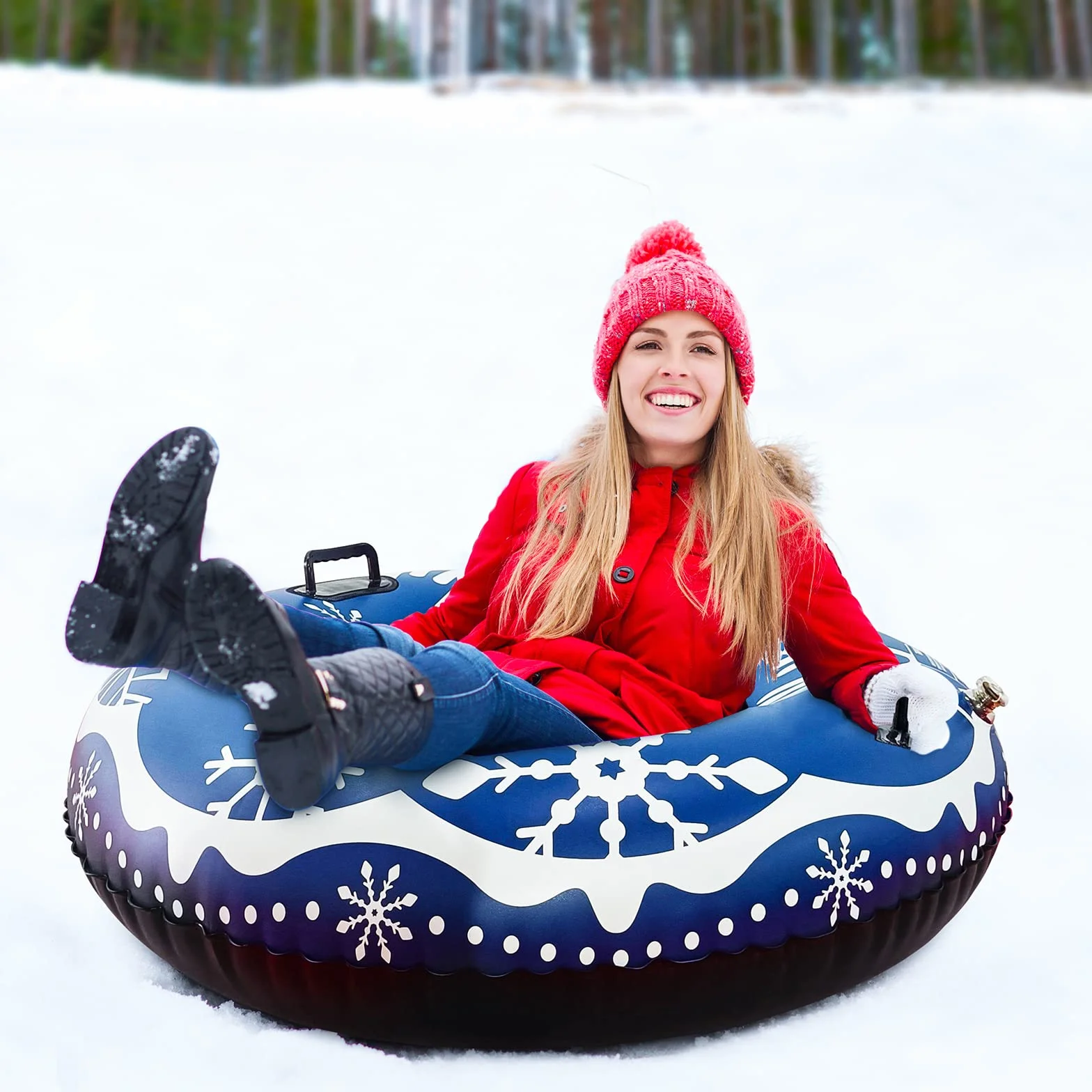 Tubes à Neige gonflables, Luge Gonflable avec poignées, résistant aux Rayures, résistant au Gel, 120cm Luges gonflables pour Enfants et Adultes pour s'amuser en Hiver et activités familiales