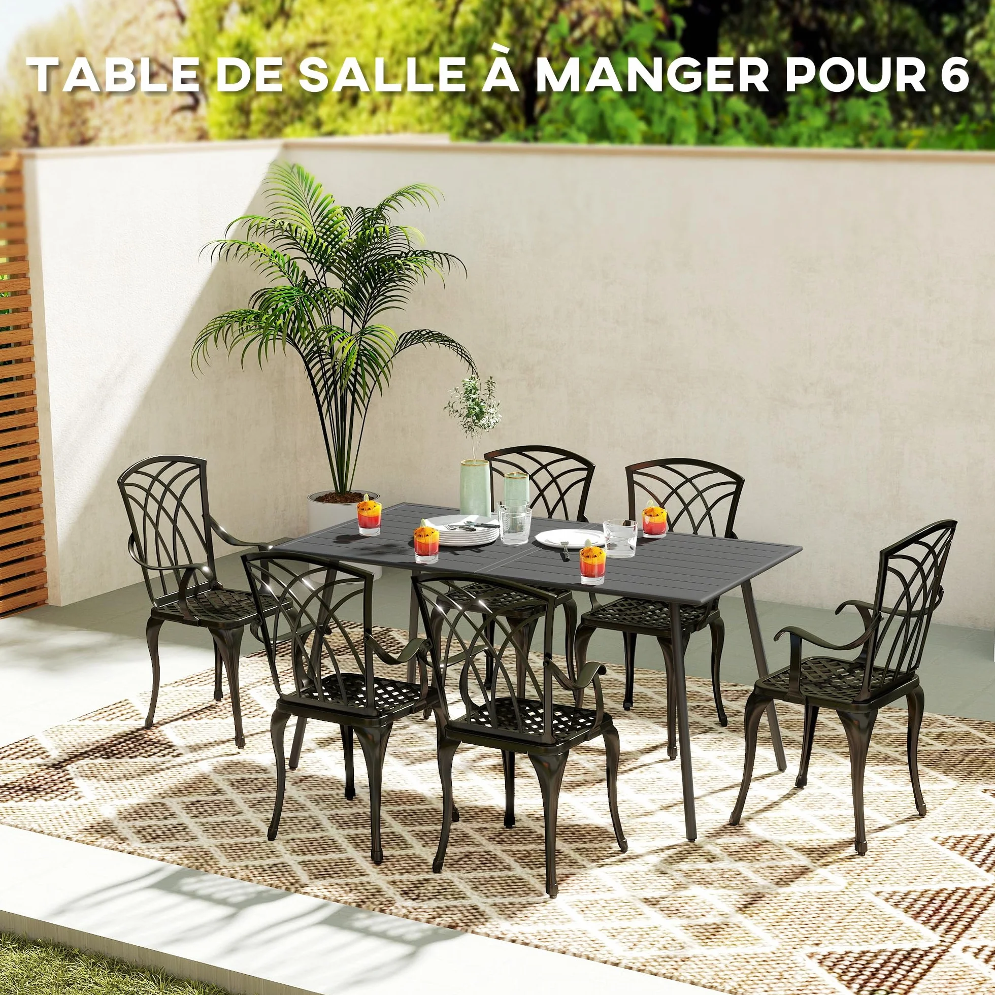 Outsunny Table à Manger de Jardin 150x80x74 cm Acier Anti-Rouille Gris
