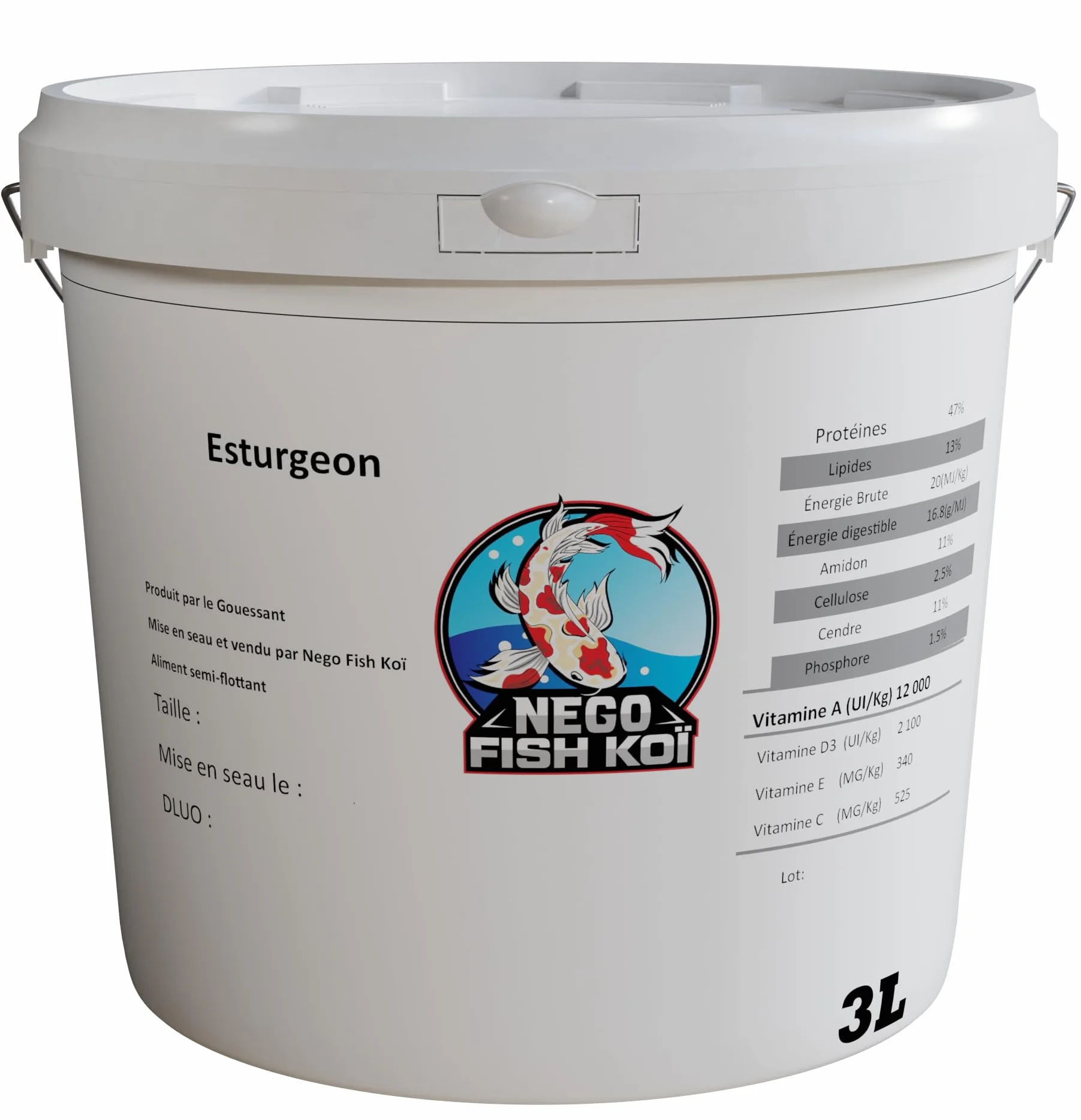 Aliment esturgeon Seau 3 L Taille 4