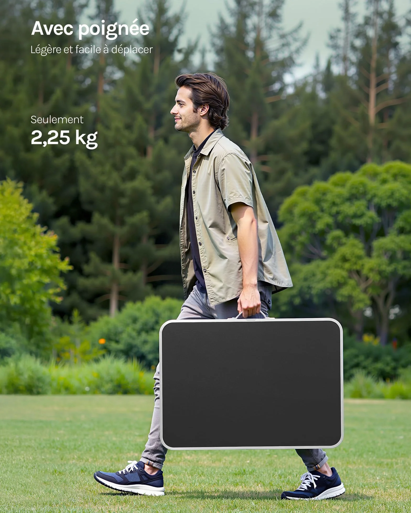 WOLTU Table de Camping Pliante Aluminium MDF 70x60x50 cm Noir