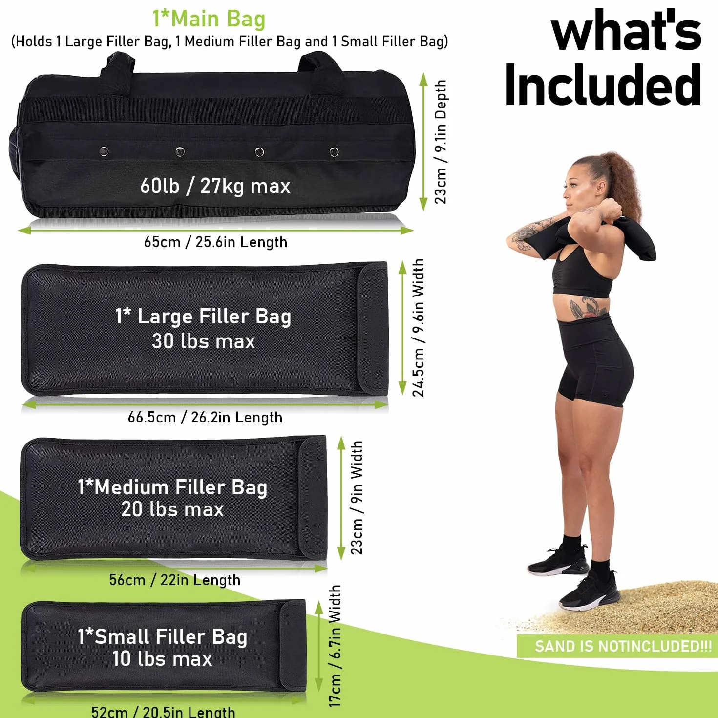 Ensemble de sacs de sable de fitness 5-30 kg avec 3 sacs intérieurs 6 poignées pour entraînement de force et haltérophilie