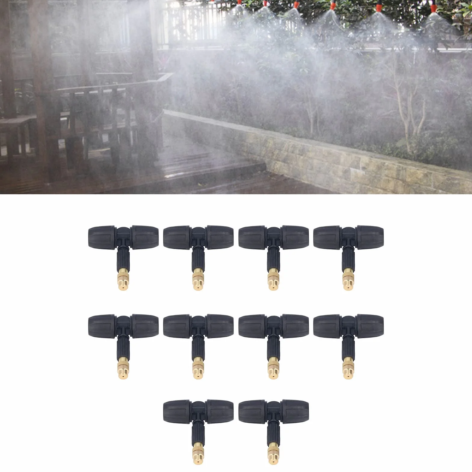 Buse d'atomisation en cuivre avec tuyaux en T réglable pour jardinage serre 8/11 mm
