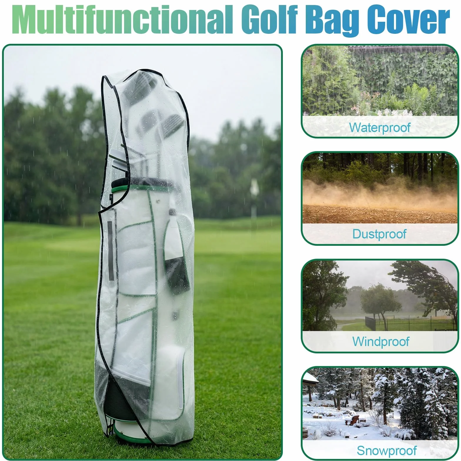 Housse de pluie imperméable pour sac de golf, accès facile
