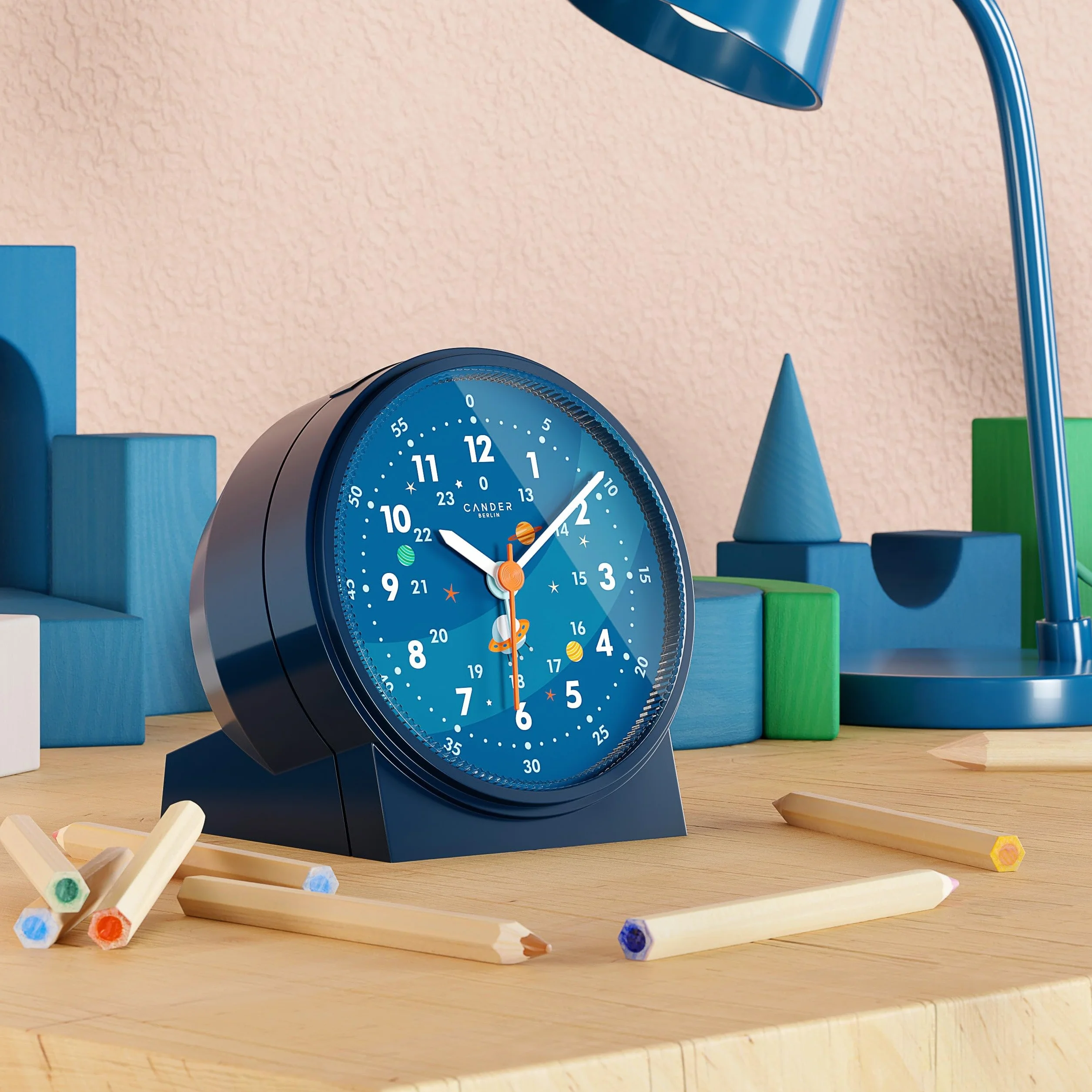 Cander Berlin MNU 1209 A Réveil pour Enfant Silencieux Astronaute Espace lumière Snooze éclairage analogique garçons Filles Chambre d'enfant