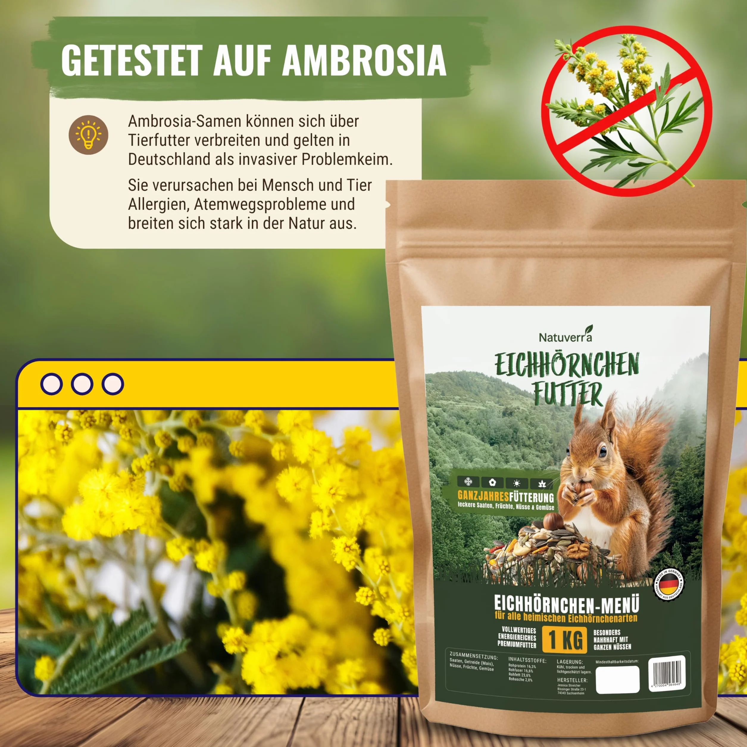 Karma dla wiewiórek 1 kg Mieszanka nasion, zbóż, orzechów, owoców i warzyw