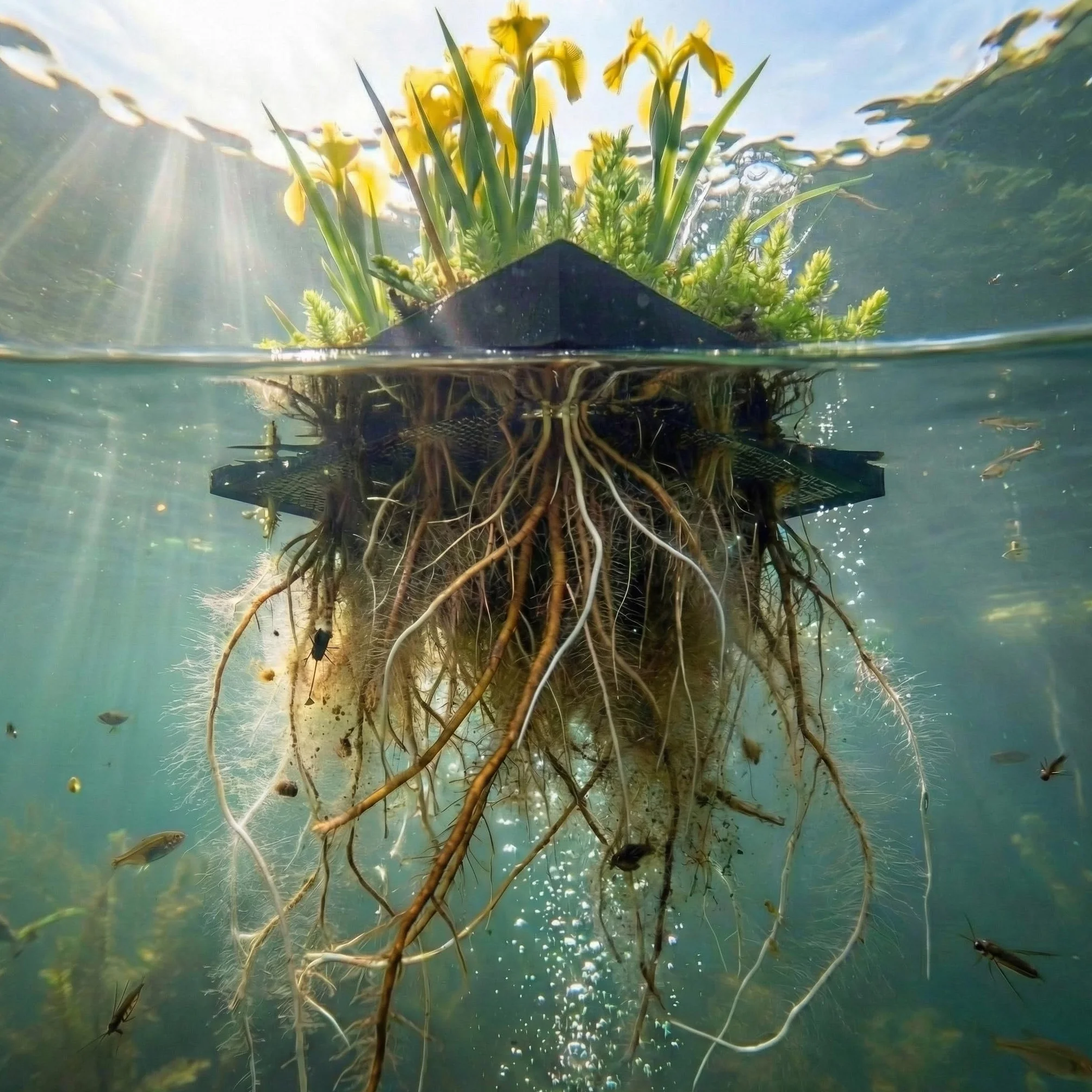 Vdvelde Île Flottante pour Bassin Set Plantes Aquatiques Kit complet avec Panier Substrat Engrais