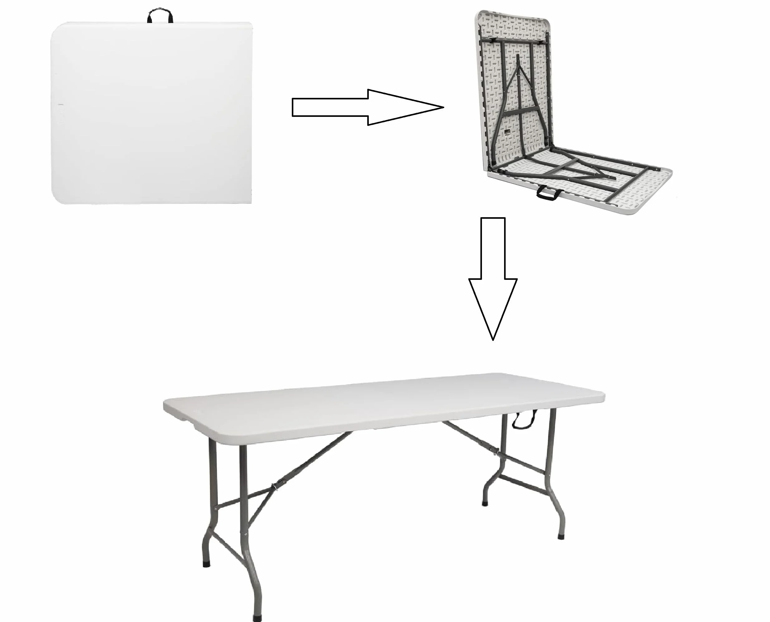 Table Pliante Exterieur Rectangulaire 180x70x74CM Camping Pique-Nique Pliable avec Poignée de Transport Blanc