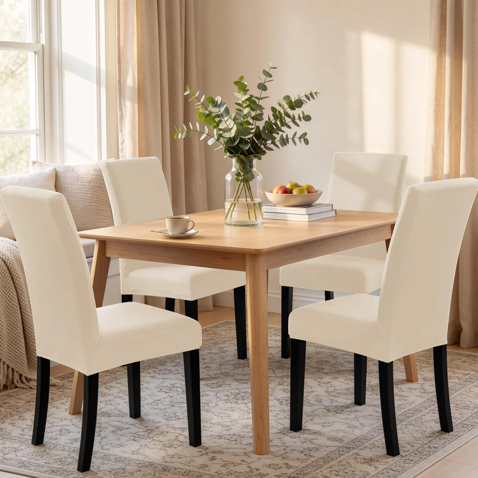 Housse de Chaise Haute de Bureau Lot de 4 pièces Beige pour Salon Cuisine