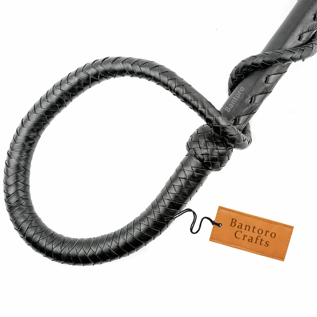 Noir Fouet en Cuir véritable Cravache 6 Pieds (1,8 mètre) de Longueur 12 Tresses Brins Cuir tressé Fouet craquant Fort Equitation