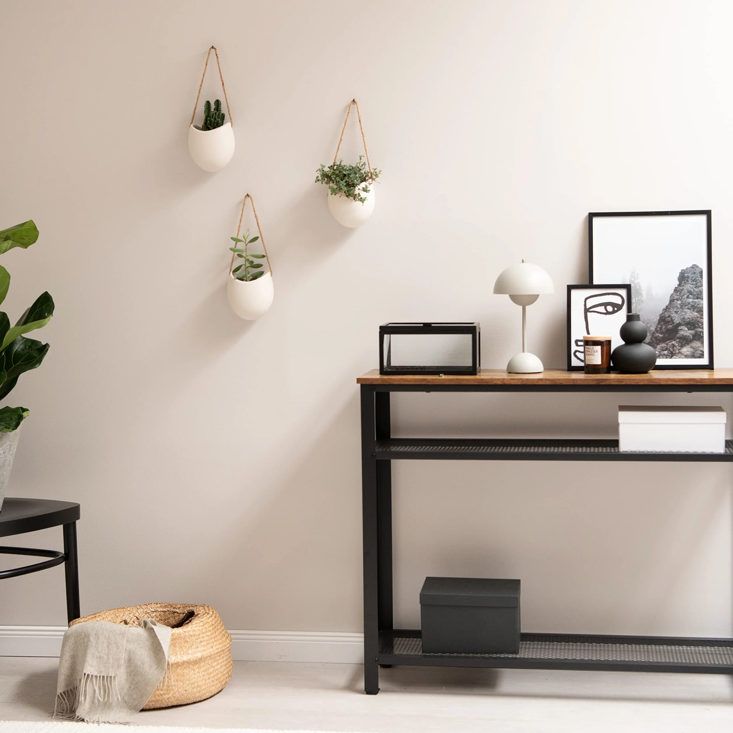 Kazai Pots de Fleurs Muraux Ellie 3 pièces Céramique Suspendus Décoration Murale Crème Mat