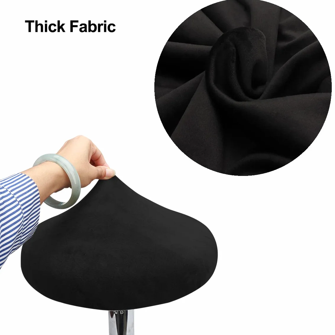 Housse Tabouret Rond 30-40cm Velours Extensible Lavable Noir
