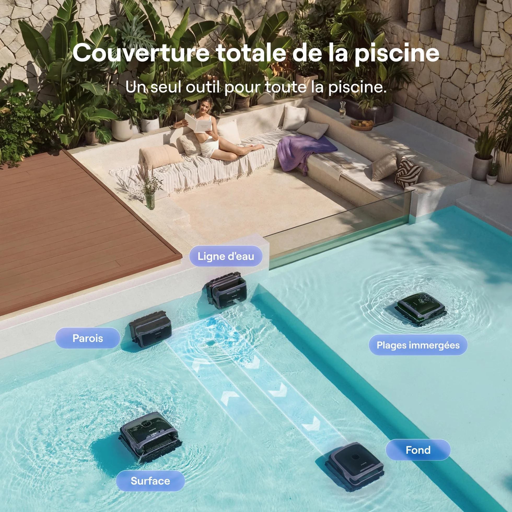 Beatbot Sora 70 Robot Piscine sans Fil, Nettoyeur 4-en-1, Filtre XXL Spécial Feuilles, Autonomie 5H, Bleu