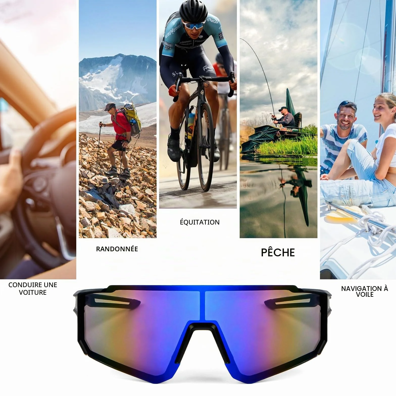 WuGU Lot de 2 lunettes de soleil de sport, lunettes de cyclisme polarisées pour homme et femme, protection UV400 lunettes pour cyclisme, moto, course, ski, alpinisme, pêche, etc