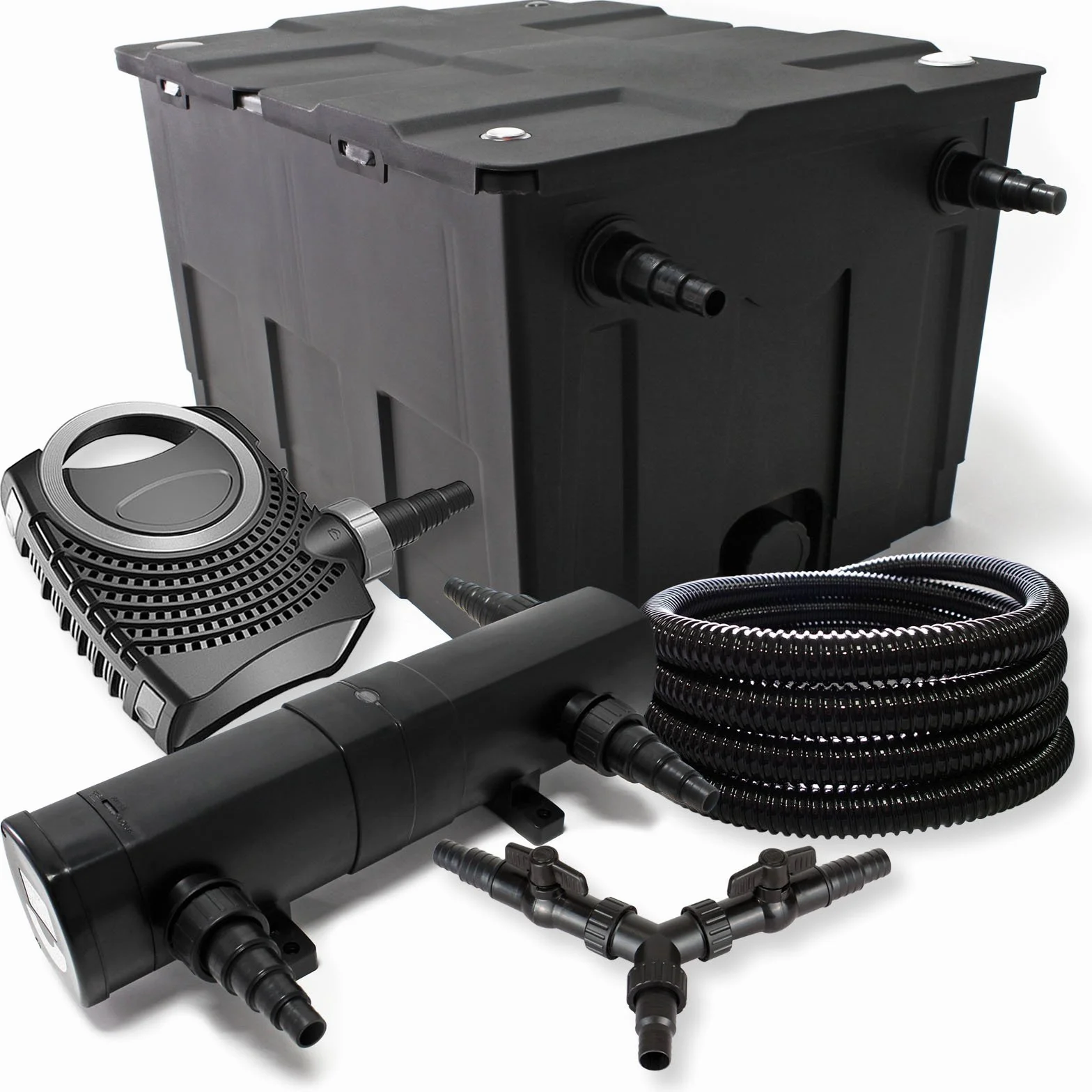 SunSun CBF-550 Filtre de bassin 60000L Biologique NEO10000 Pompe 10000l/h 80W CUV-224 Lampe UVC 24W 25m Tuyau 25mm Y-distributeur