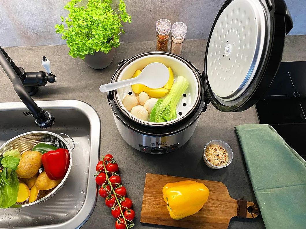 Russell Hobbs Cuiseur de Riz 2en1 Classique 1,2L Panier Vapeur Maintien au Chaud Auto Bol Antiadhésif Amovible 27080-56
