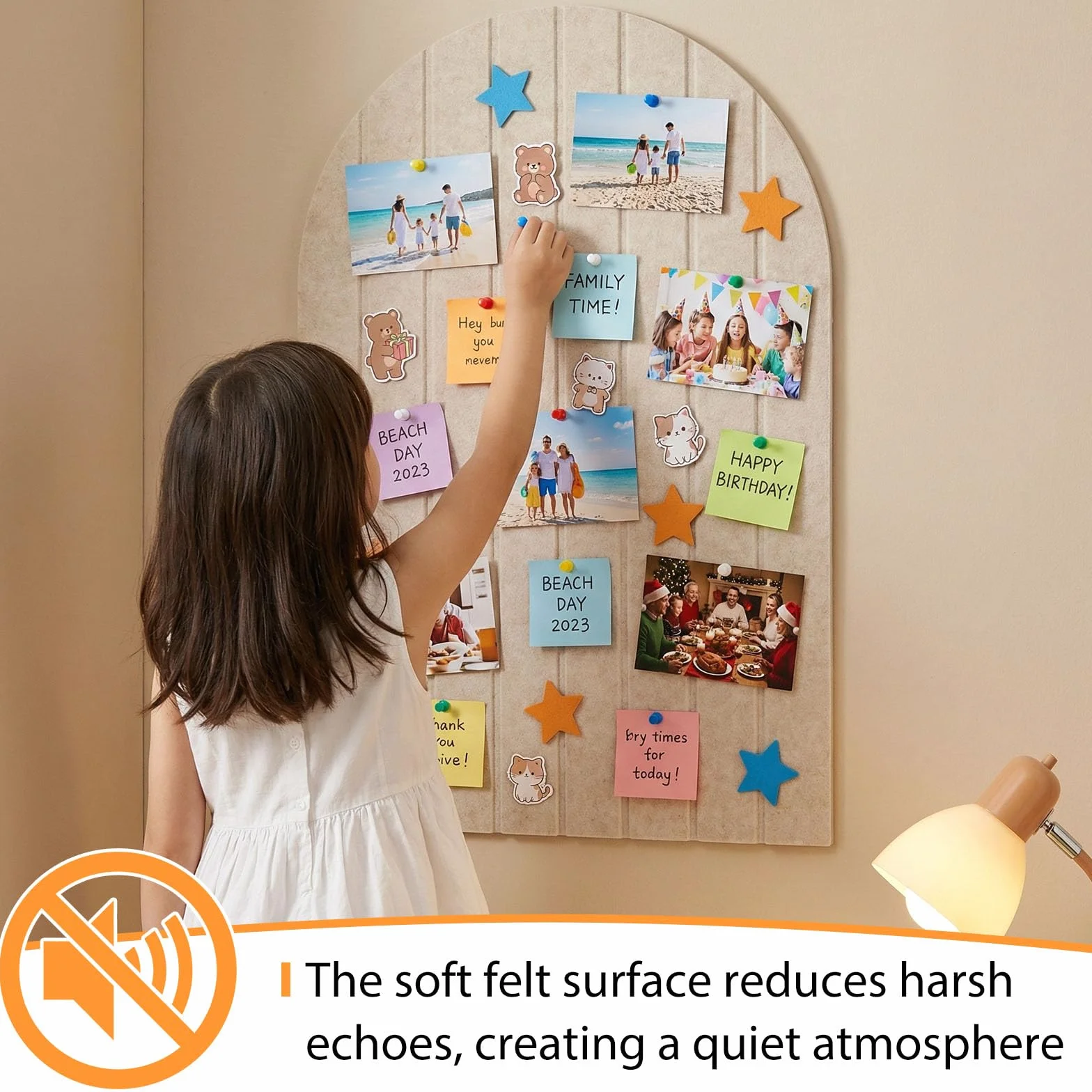 Courbé Tableau Affichage Decoratif Autocollant 60x40cm 0,9cm Épaisseur Feutre Liège 30 Punaises Beige Clair