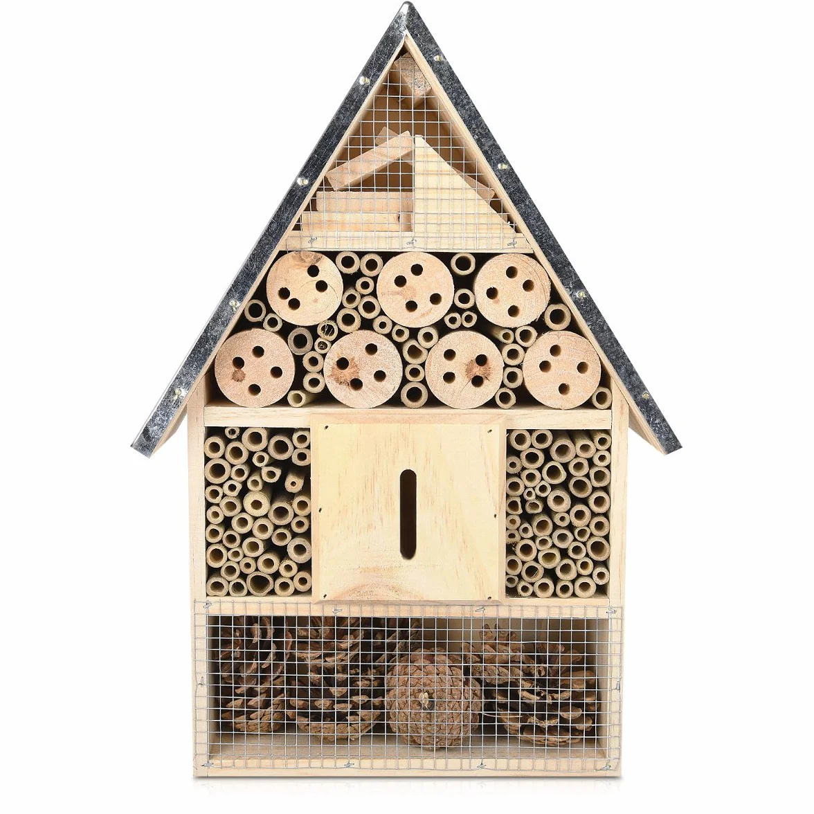 Navaris Hôtel à Insecte Bois XL 40 x 23 x 7 cm Cabane Abri Refuge Toit Métal Abeille Coccinelle Papillon