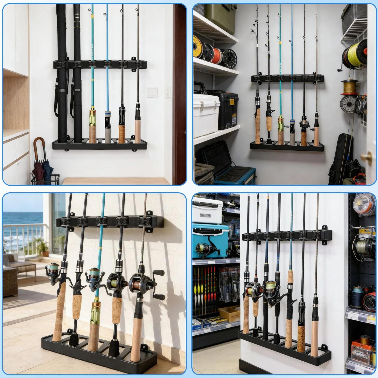 Support de Canne à Pêche Vertical pour Garage Bateaux Mural