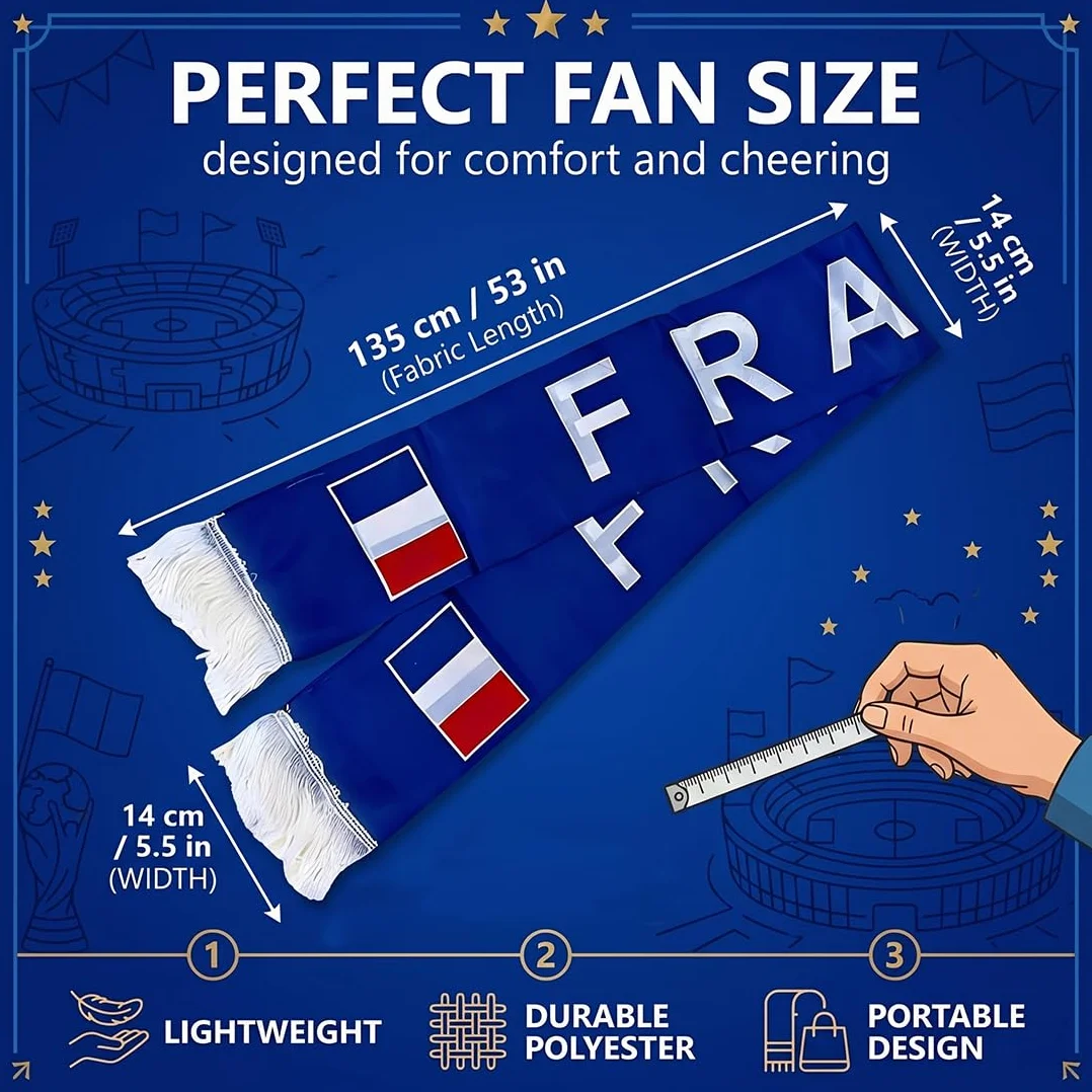 Echarpe France Bleu Blanc Rouge, Echarpe Supporter Stade Football, Accessoire Fan pour Coupe du Monde 2026,B